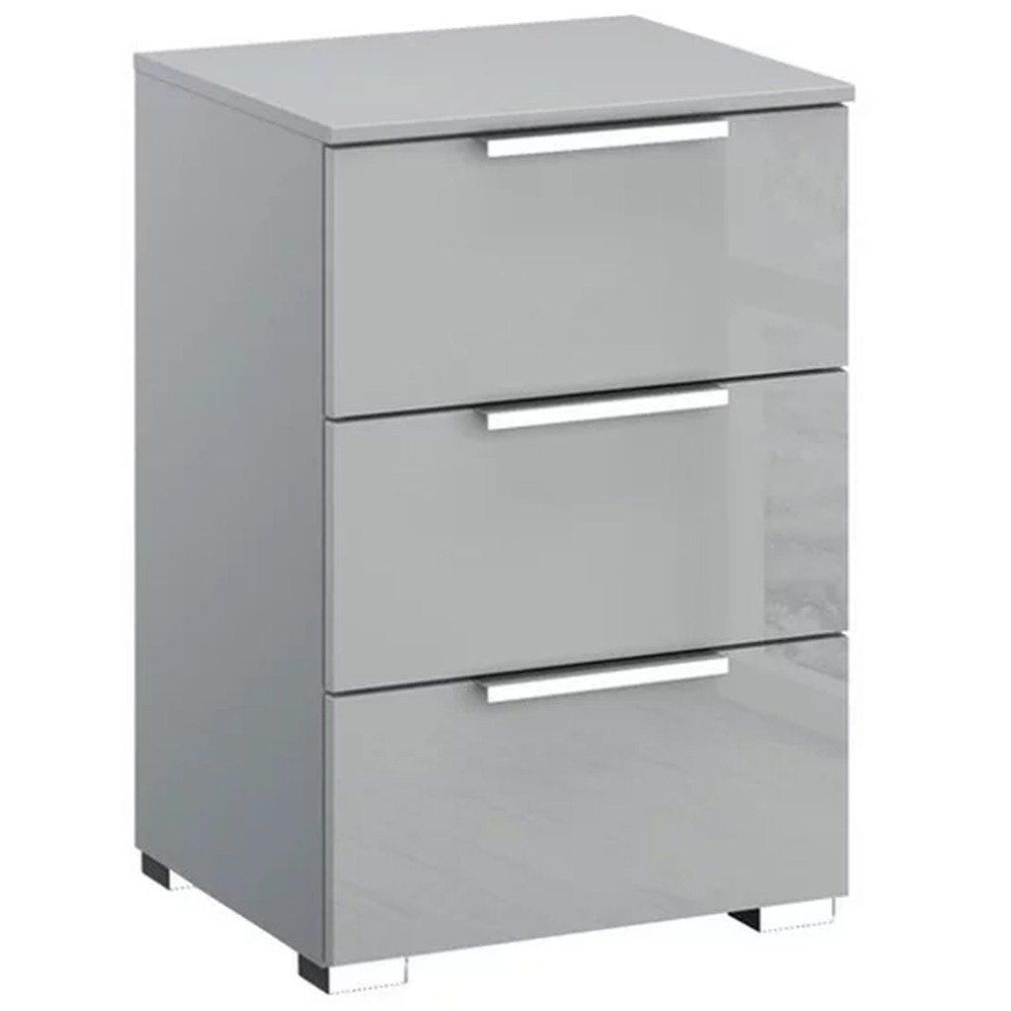 Miramar Bedside Cabinet - 3 Drawer - Silk Grey & Silk Grey Glass