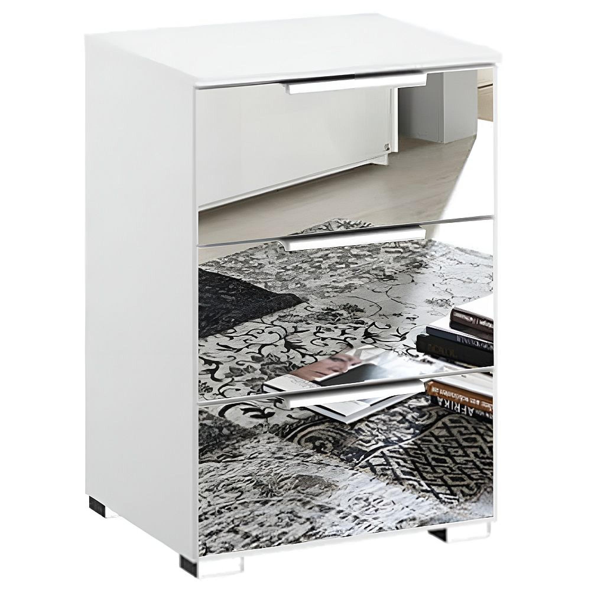 Miramar Mirrored Bedside Cabinet - 3 Drawer - Alpine White