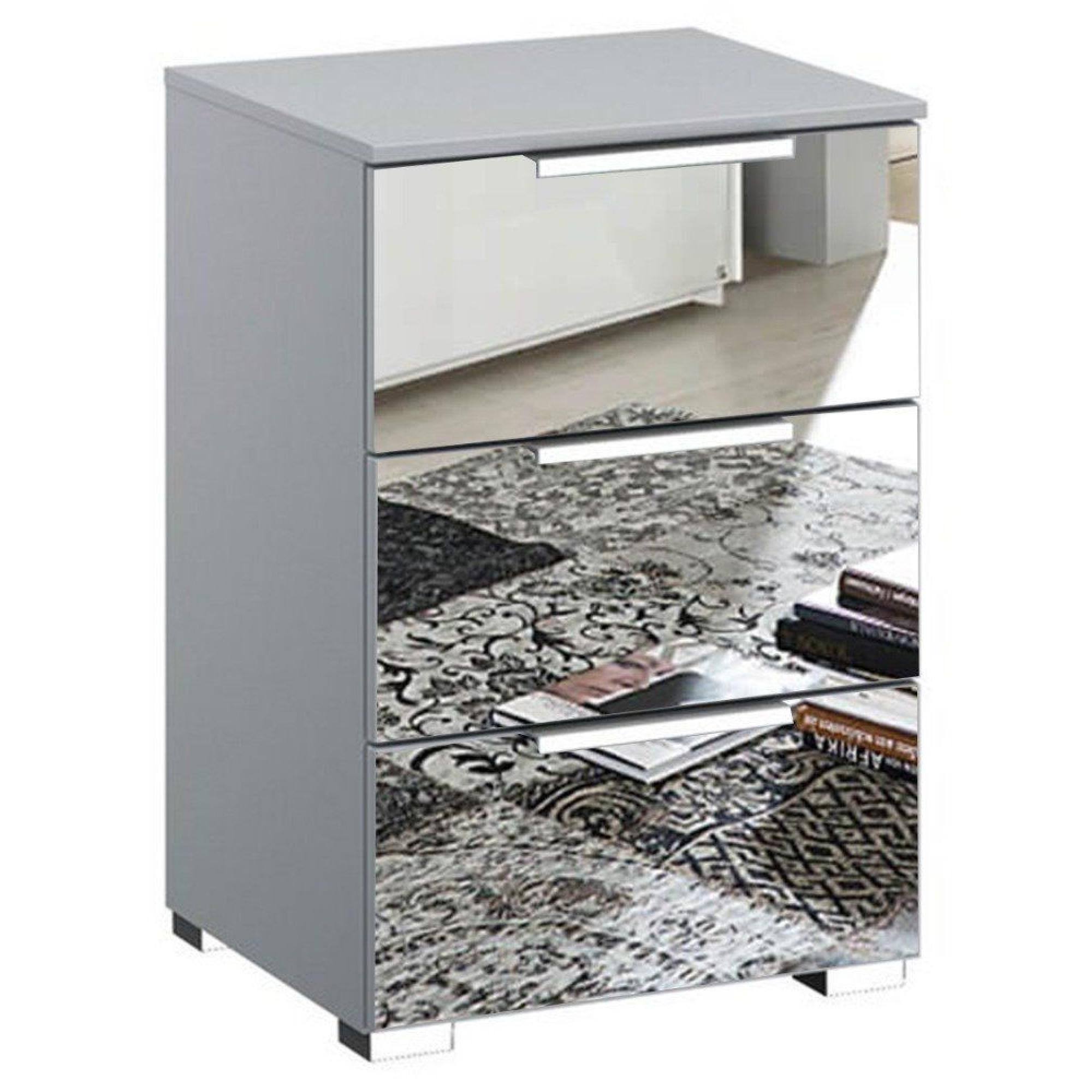 Miramar Mirrored Bedside Cabinet - 3 Drawer - Silk Grey