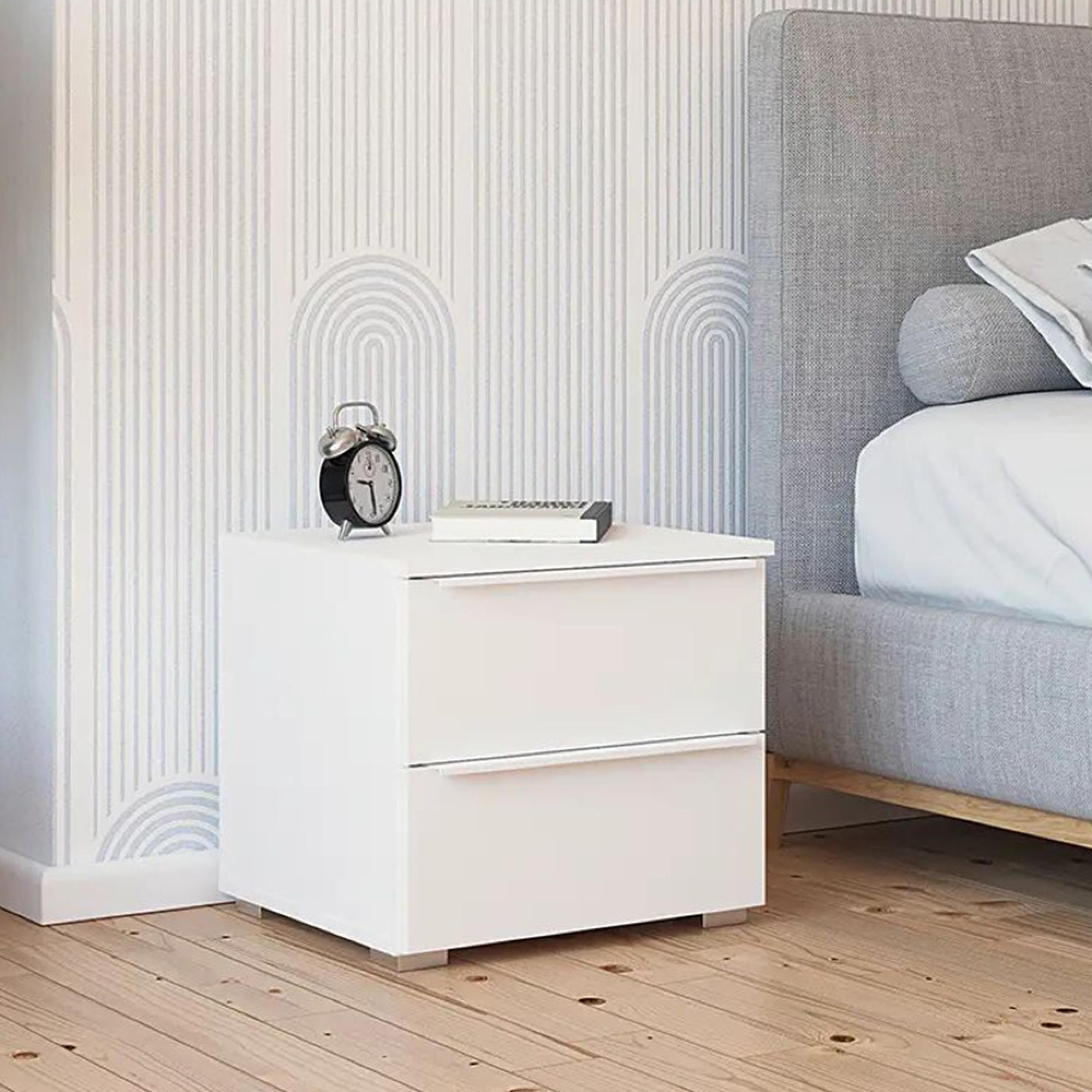 Monostar Bedside Cabinet - 2 Drawer - Alpine White