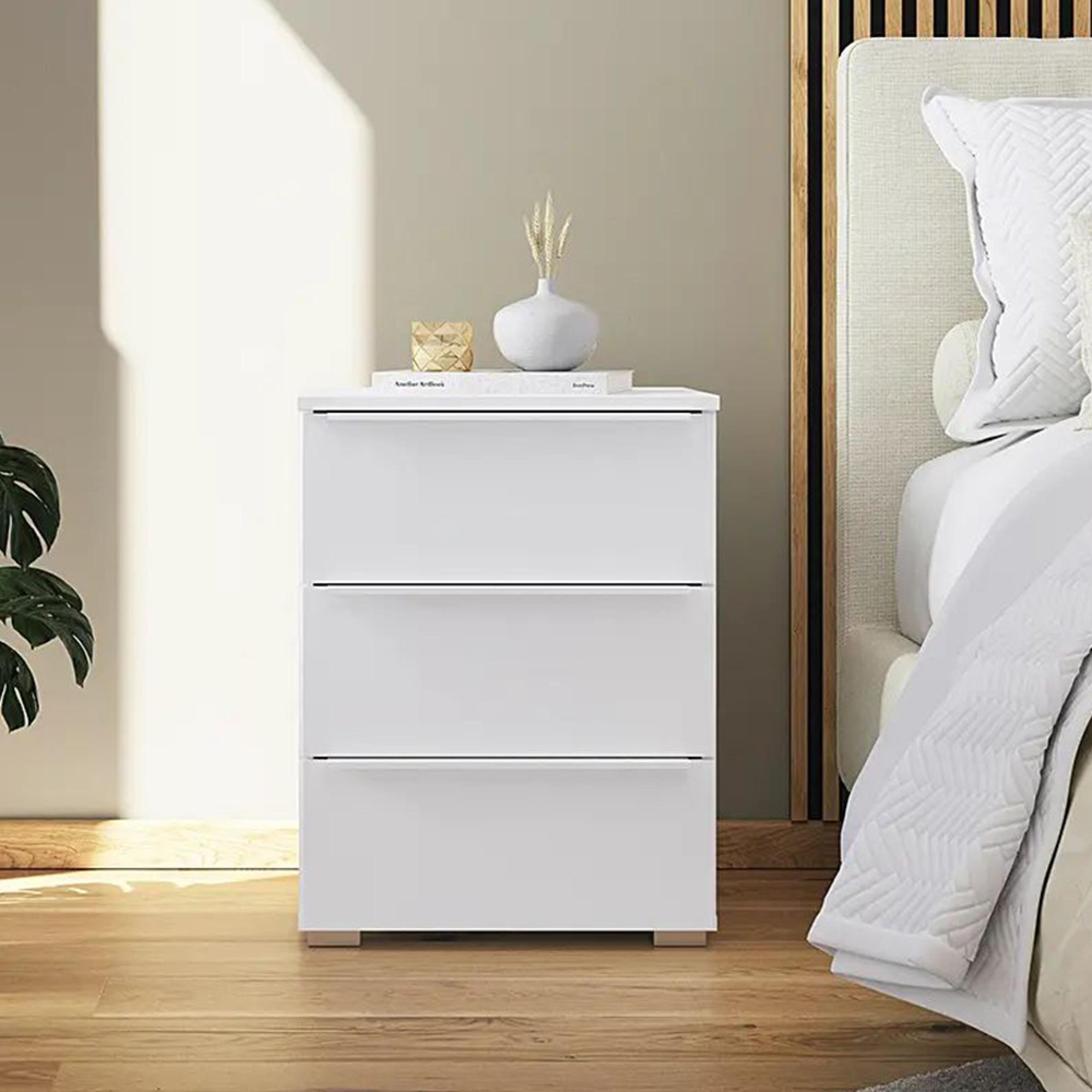 Monostar Bedside Cabinet - 3 Drawer - Alpine White