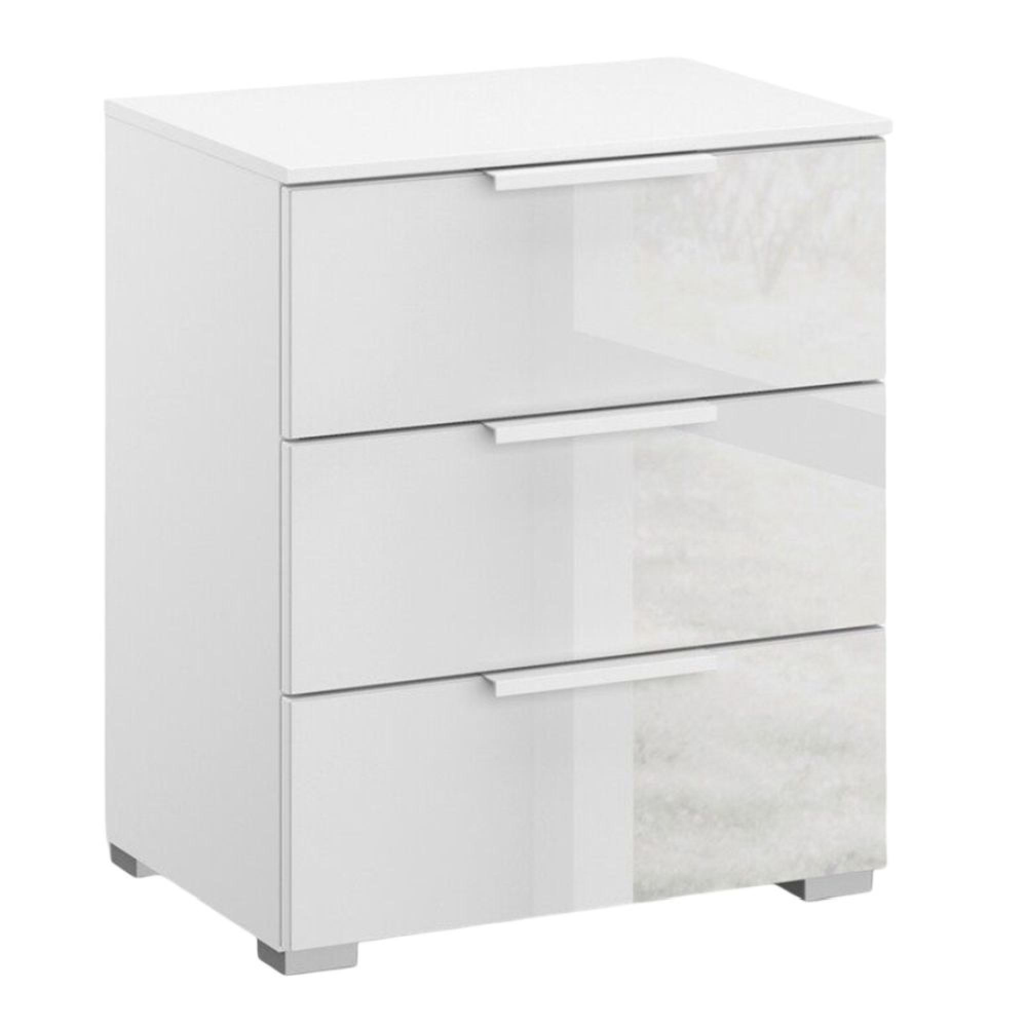 Skat Meridian Bedside Cabinet - 3 Drawer - Alpine White & Crystal White Glass