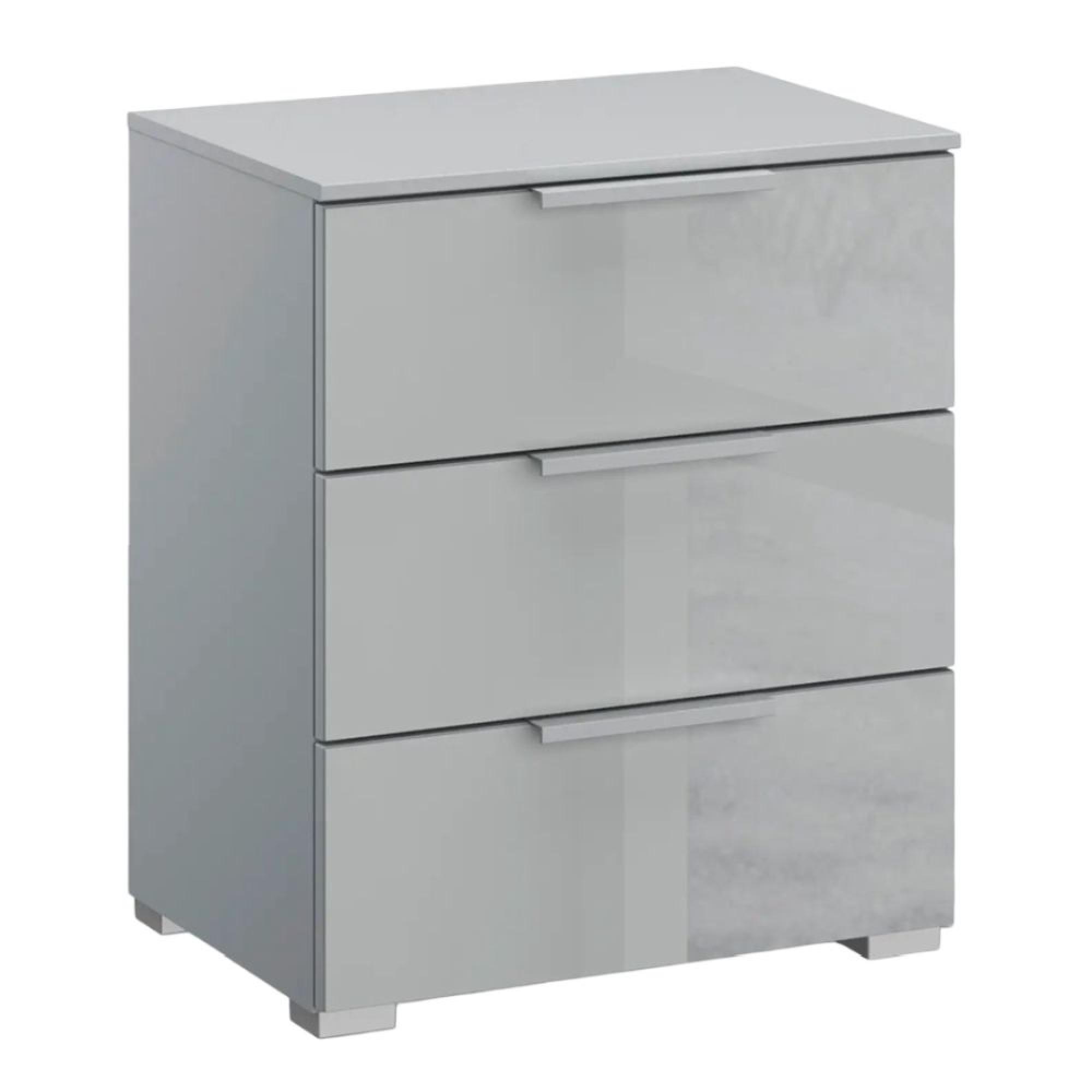 Skat Meridian Bedside Cabinet - 3 Drawer - Silk Grey & Silk Grey Glass