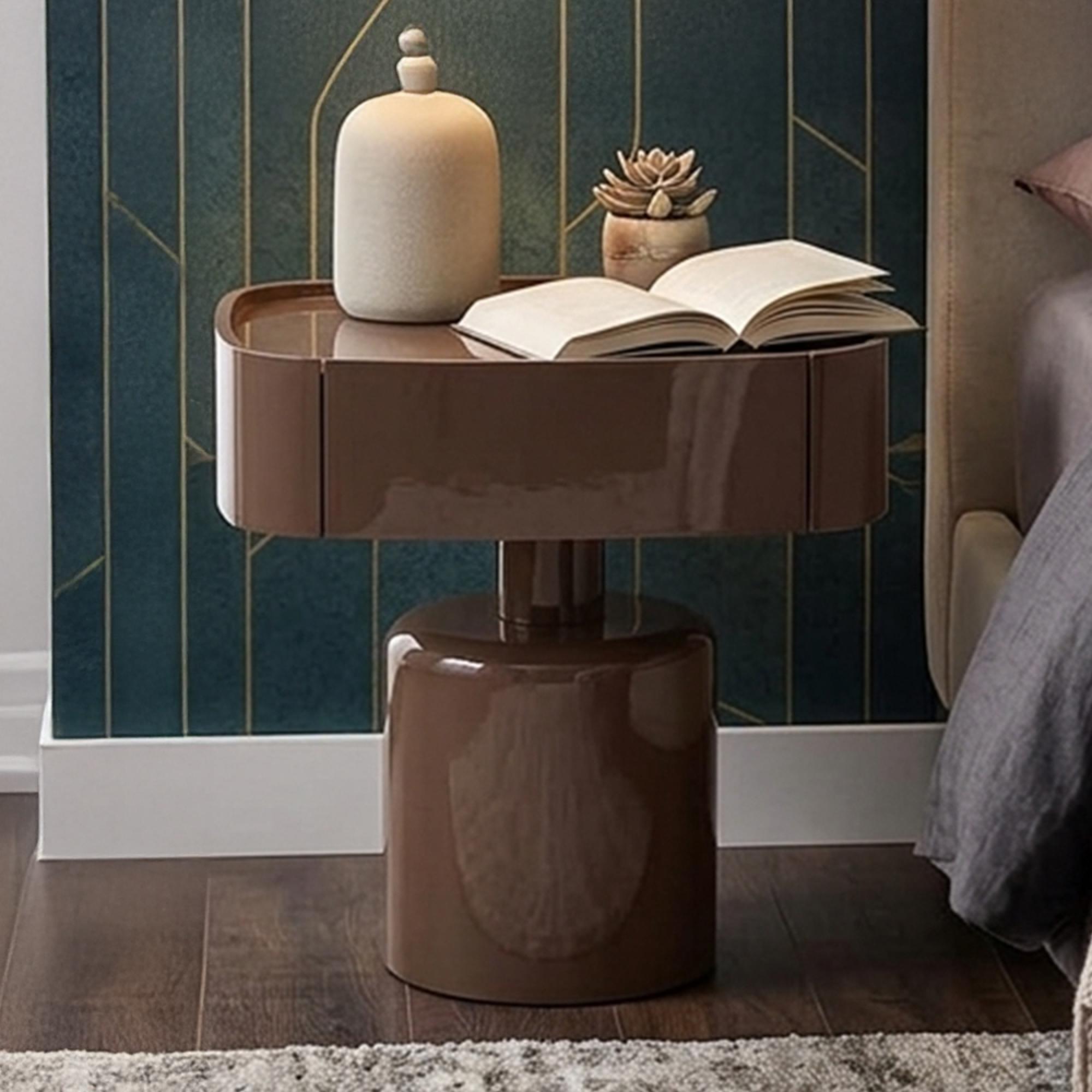 Romee Bedside Table - 1 Drawer - Oval - Chestnut - Wood
