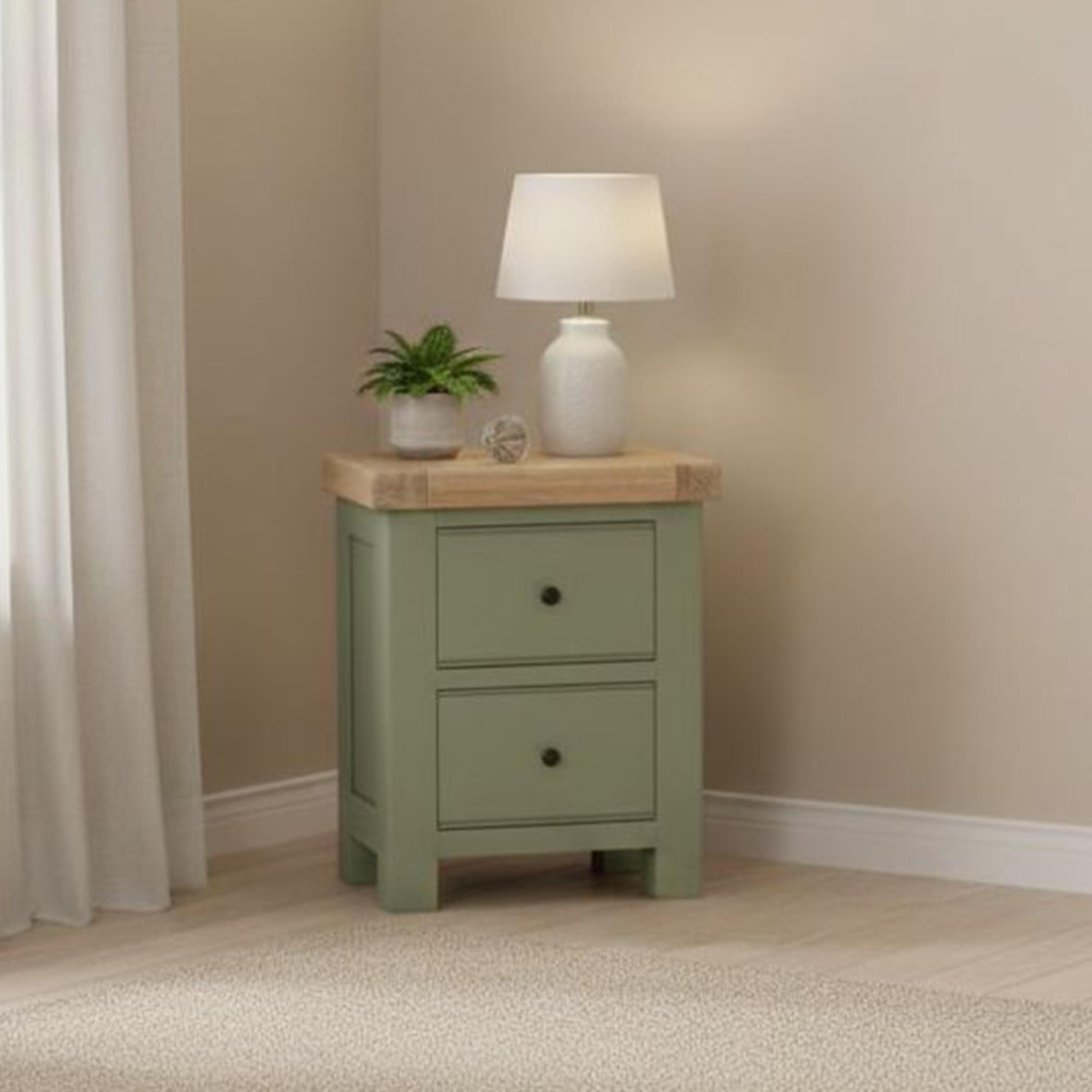 Salcombe Bedside Cabinet - 2 Drawer - Sage Oak
