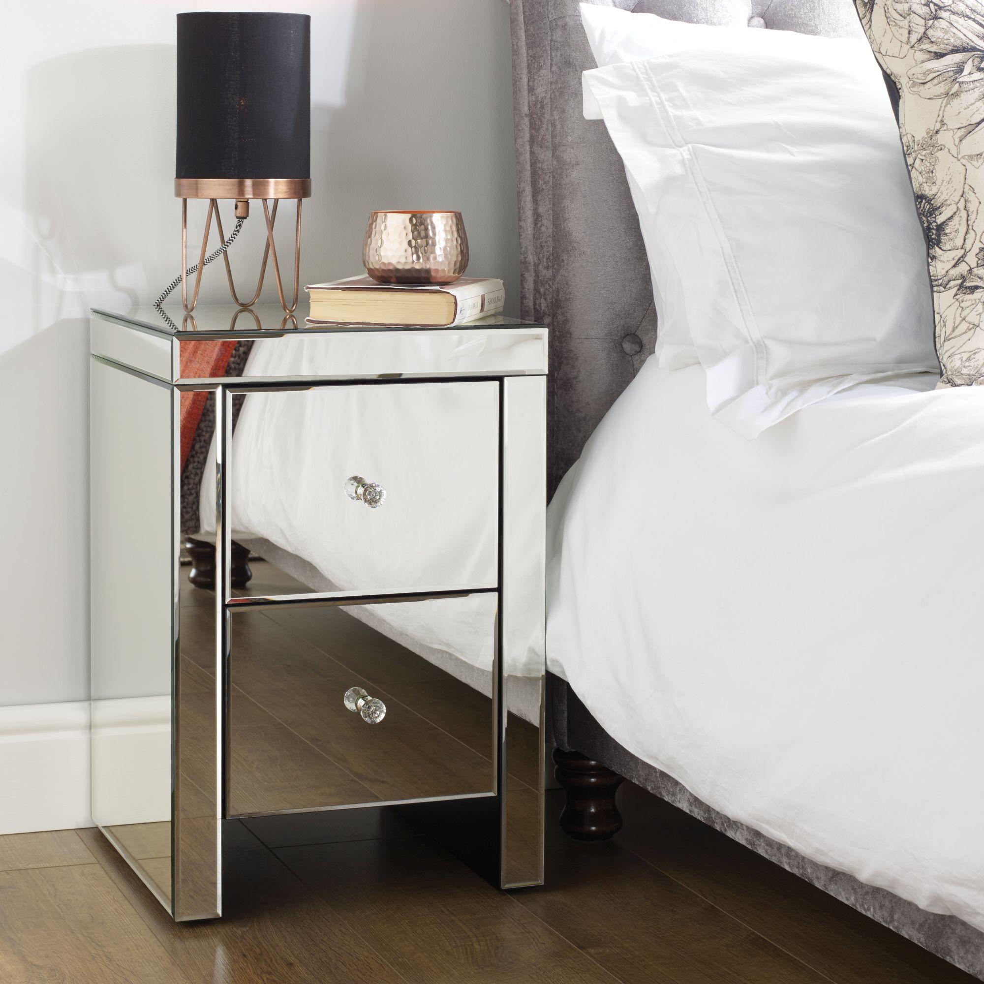 Seville Bedside Cabinet - 2 Drawer - Mirrored