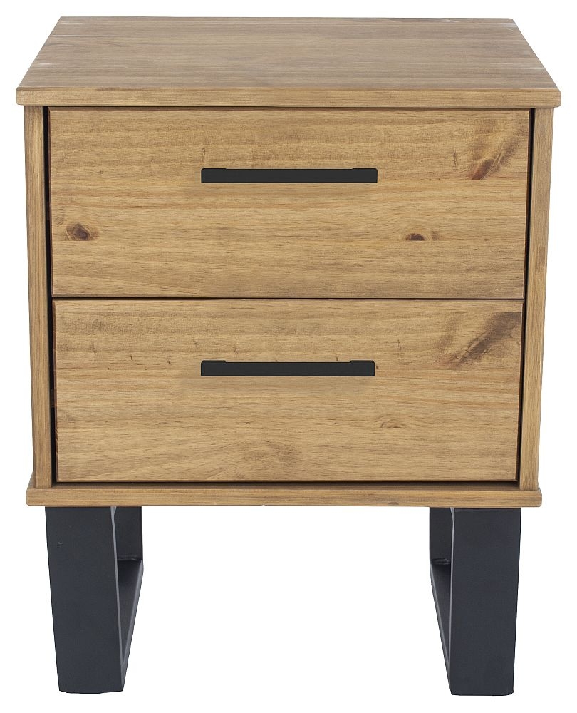 Texas Bedside Cabinet - 2 Drawer - Industrial Style - Oak