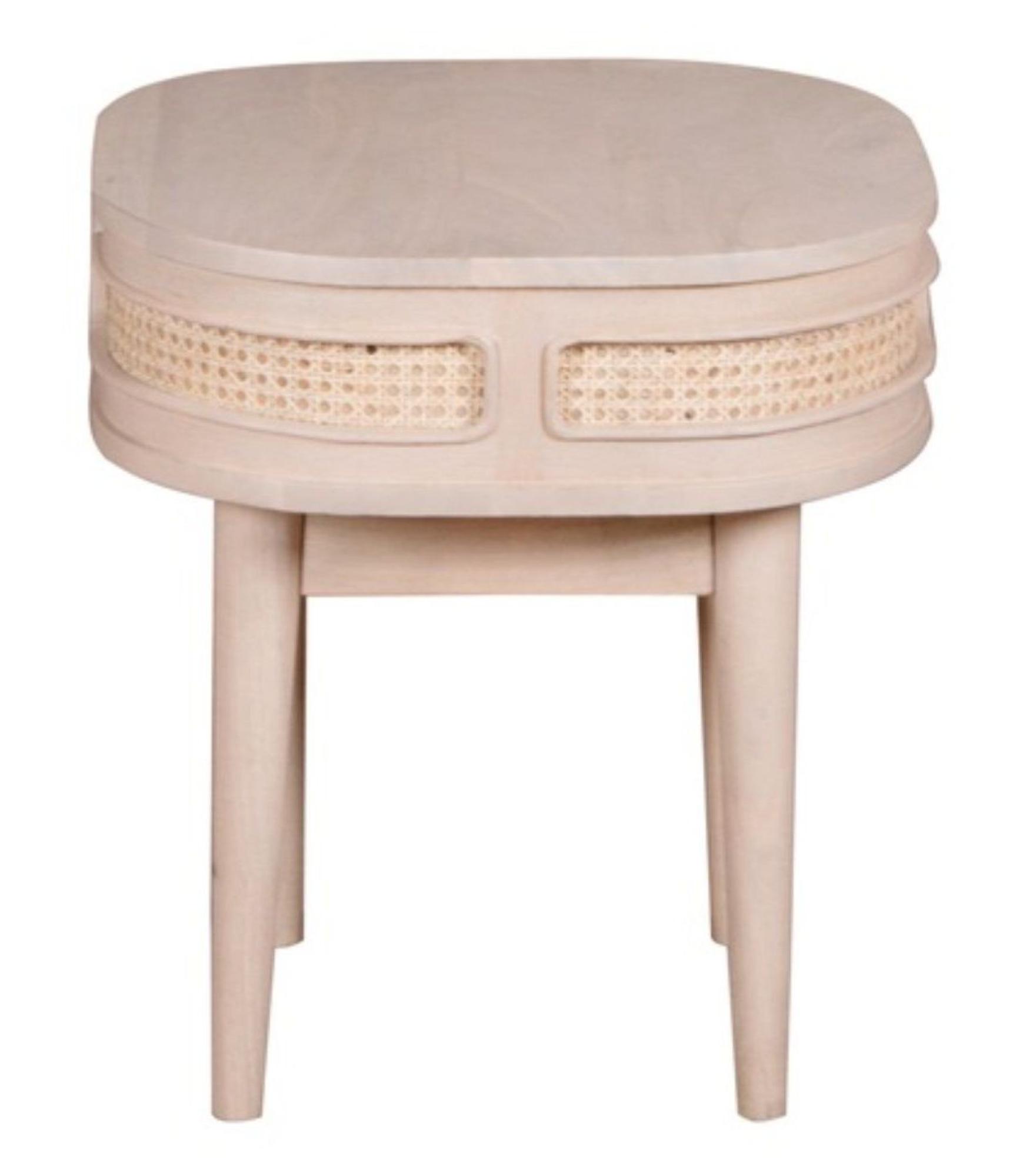 Vance Bedside Table - Curved - Natural Rattan and Mango Wood