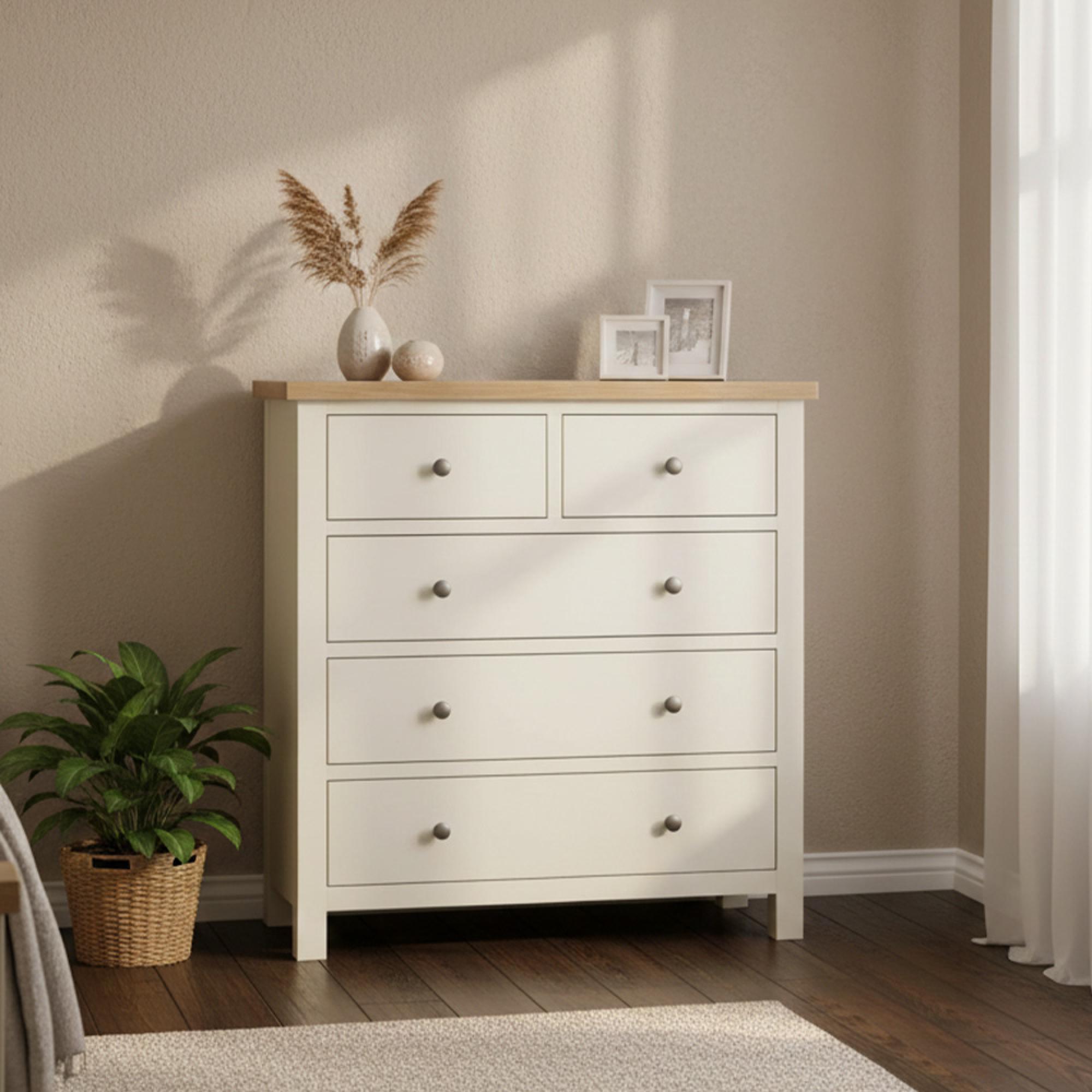 Modern Chest - 2+3 Drawer - White Painted