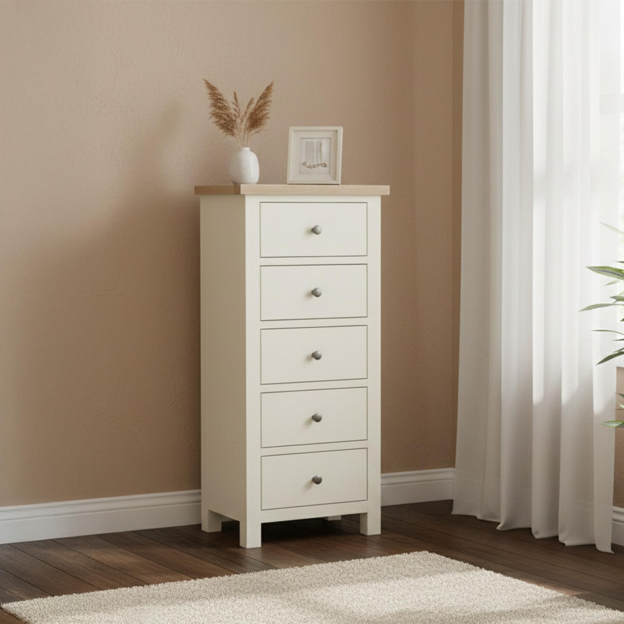 Modern Tall Chest - 5 Drawer - White Painted