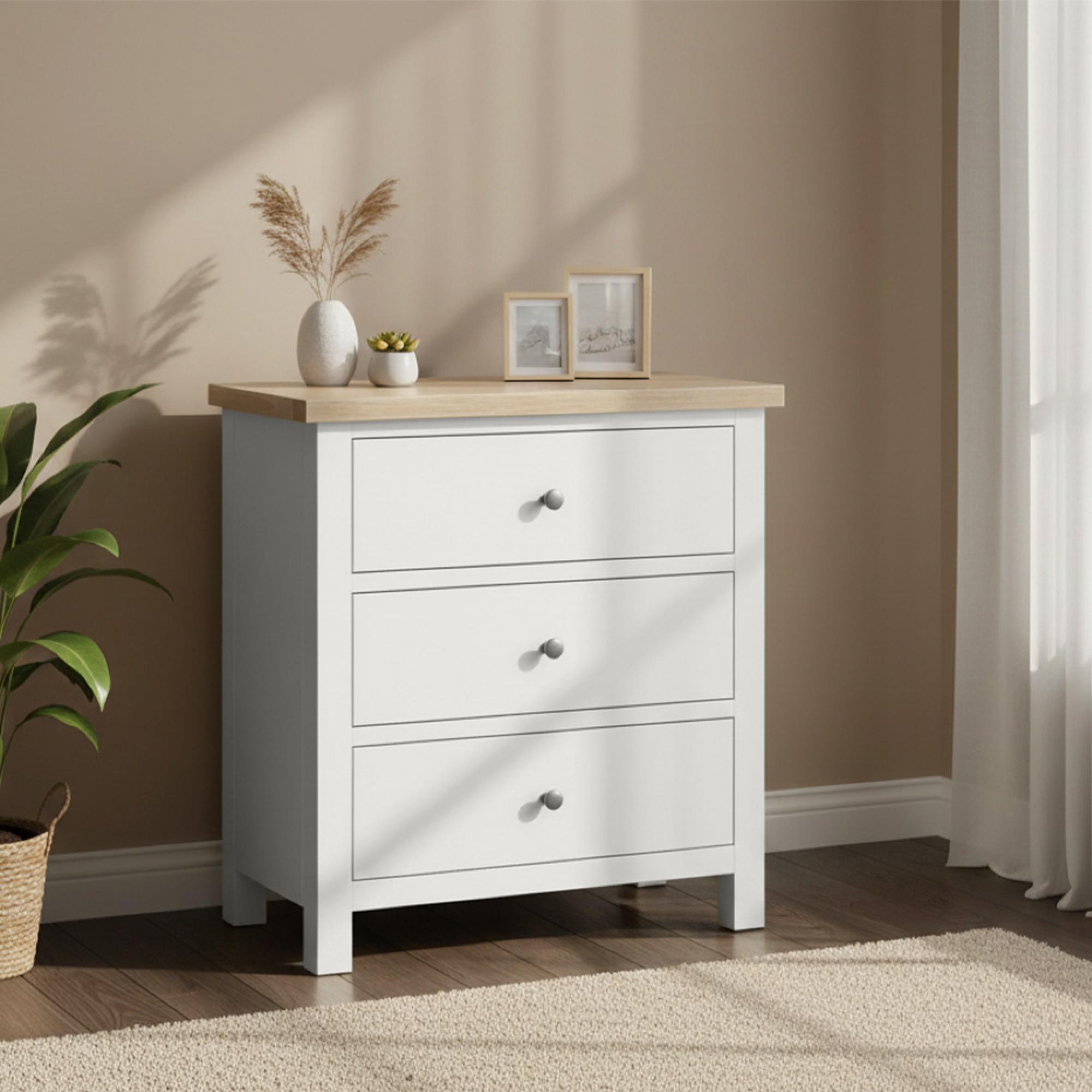 Modern Chest - 3 Drawer - Grey Painted