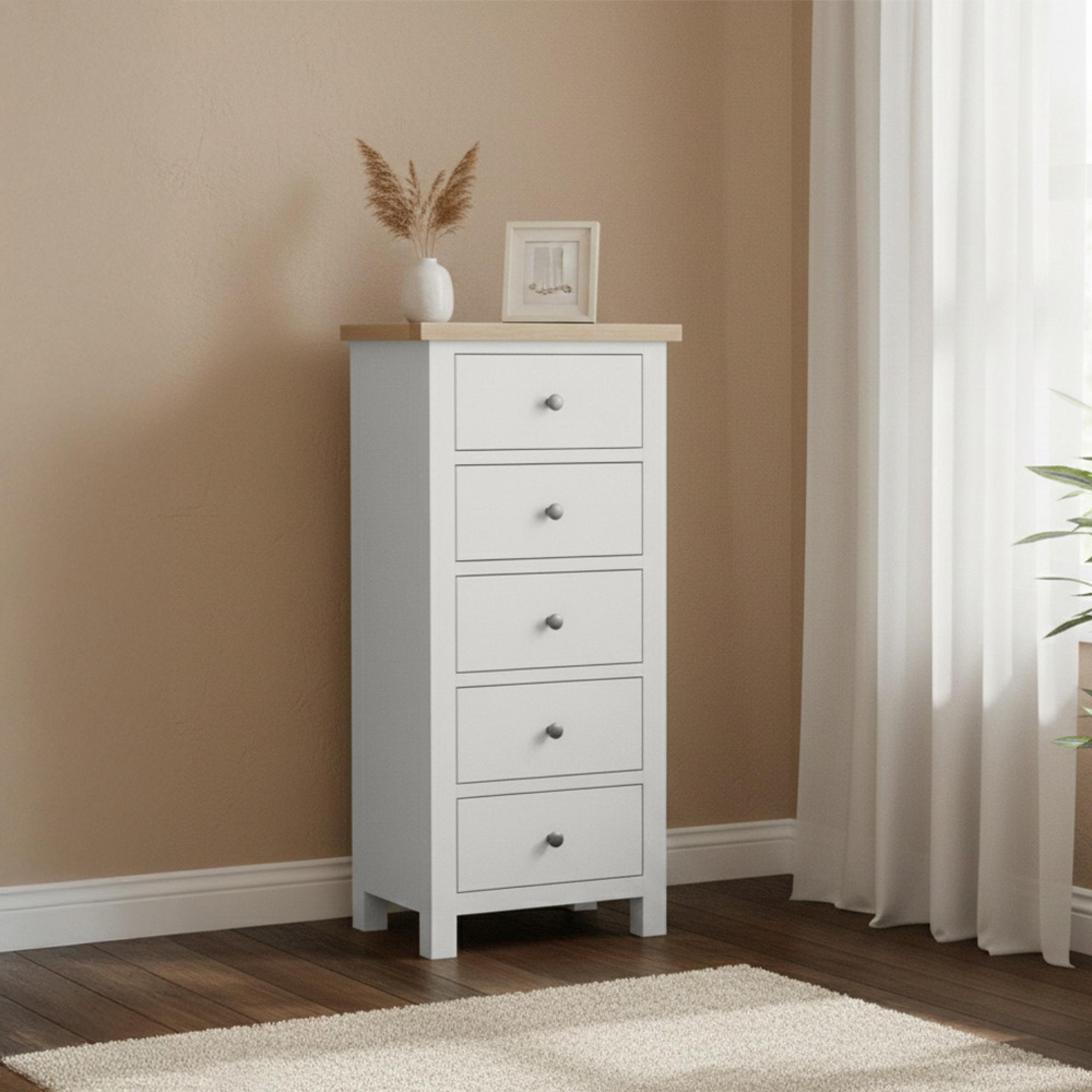 Modern Tall Chest - 5 Drawer - Grey Painted