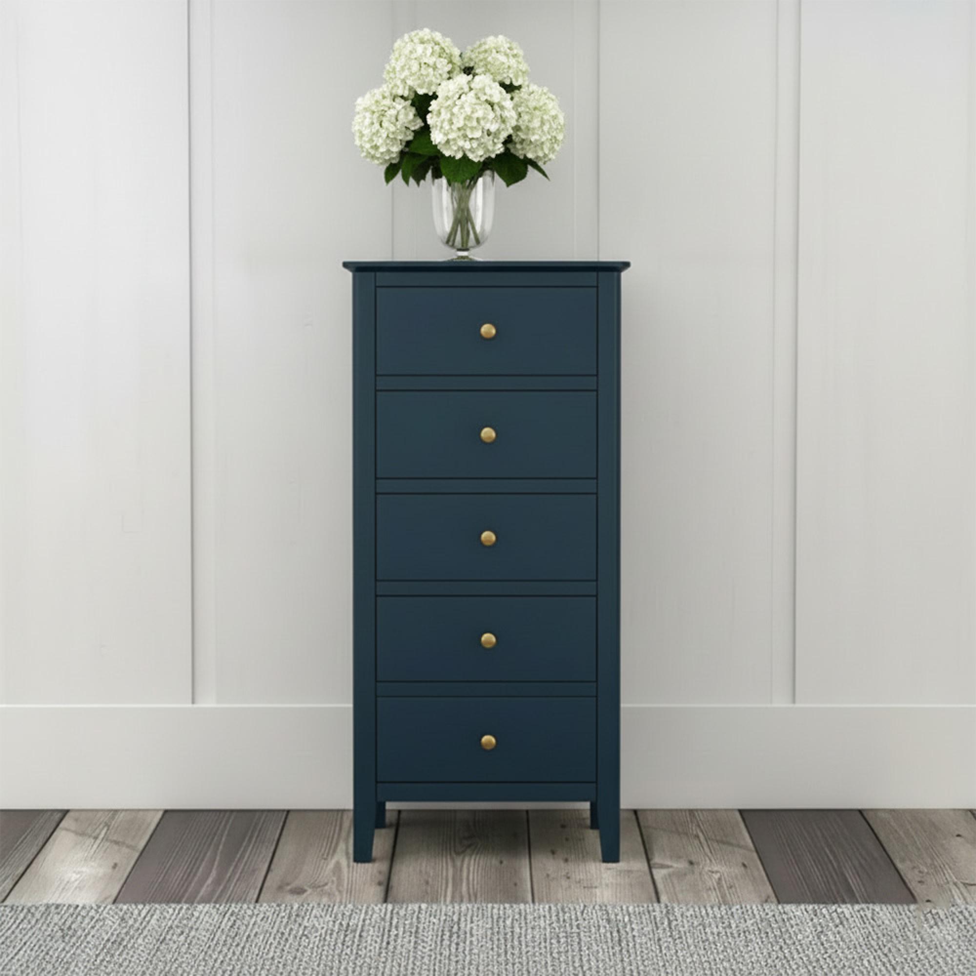 Harrogate Narrow Chest of Drawers - 5 Drawer - Blue