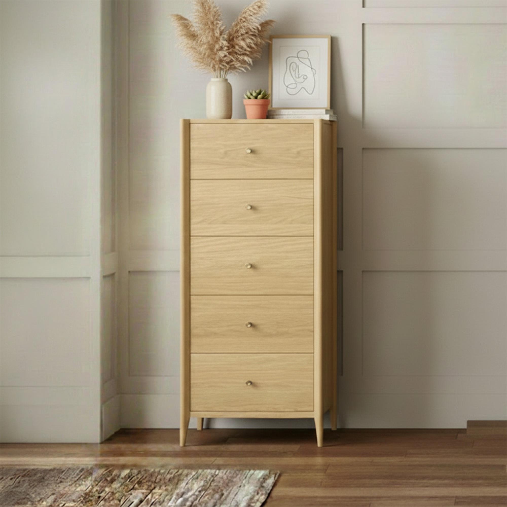 Paris Tallboy Chest - 5 Drawer - Oak