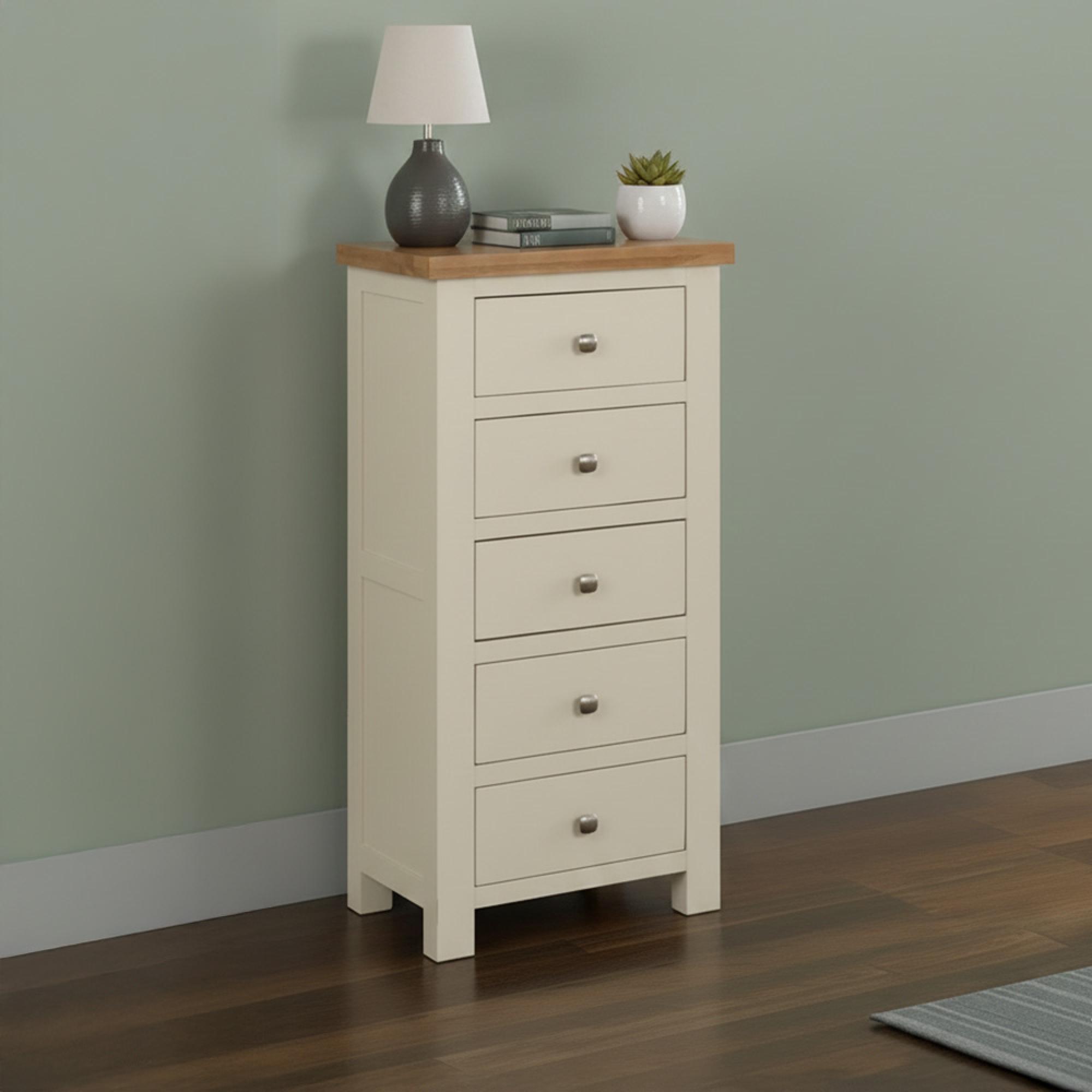 Lundy Narrow Chest - 5 Drawer - Ivory Painted