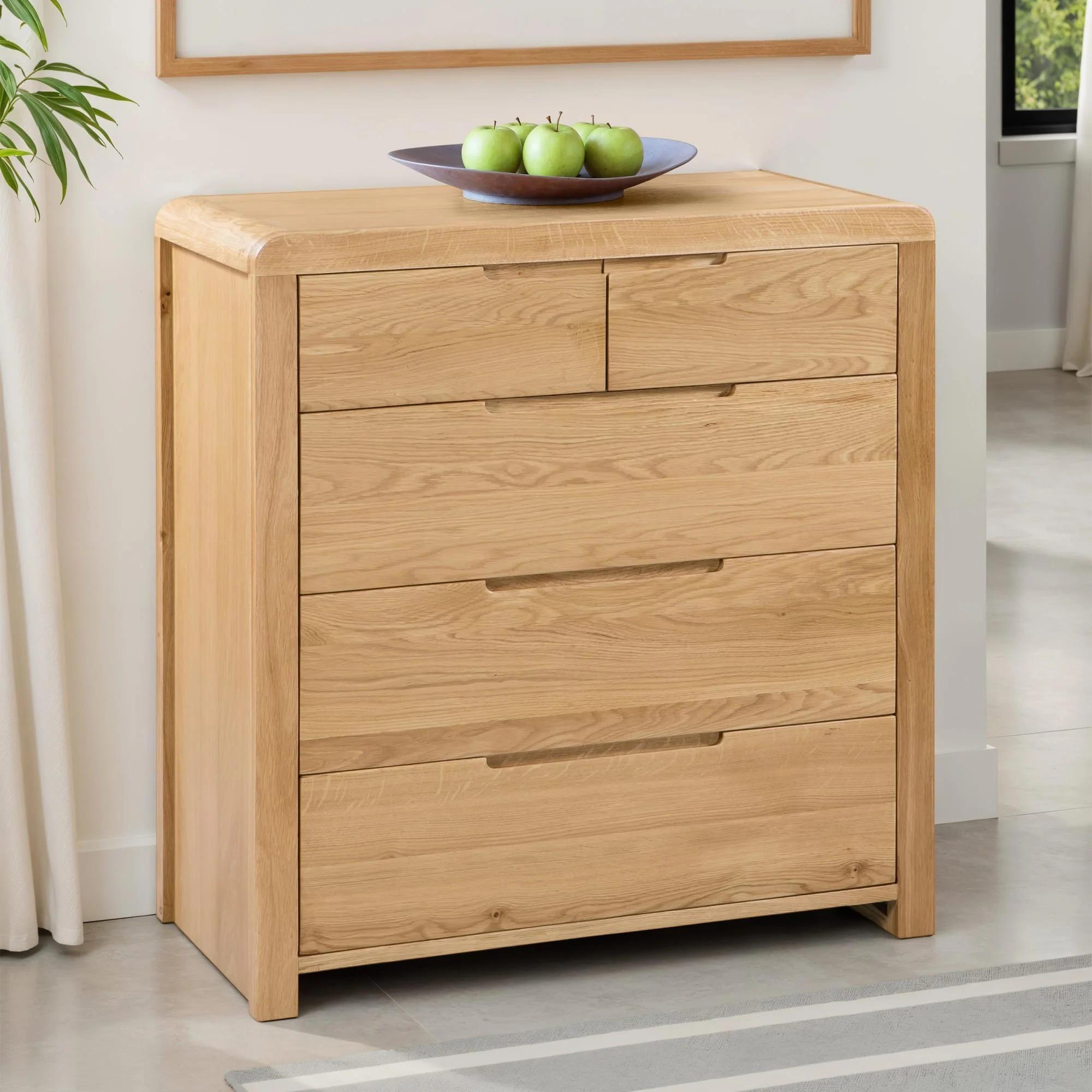 Curve Chest of Drawers - 3+2 Drawer - Oak