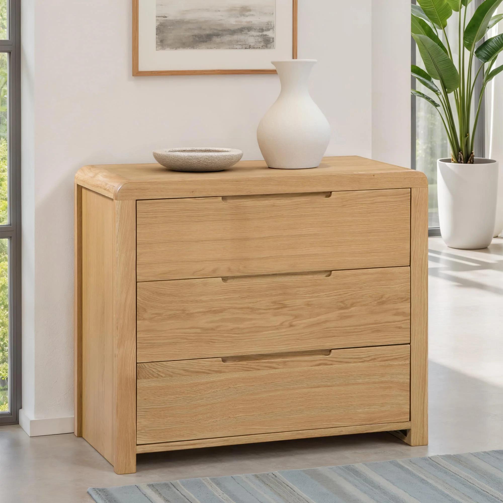 Curve Chest of Drawers - 3 Drawer - Small - Oak