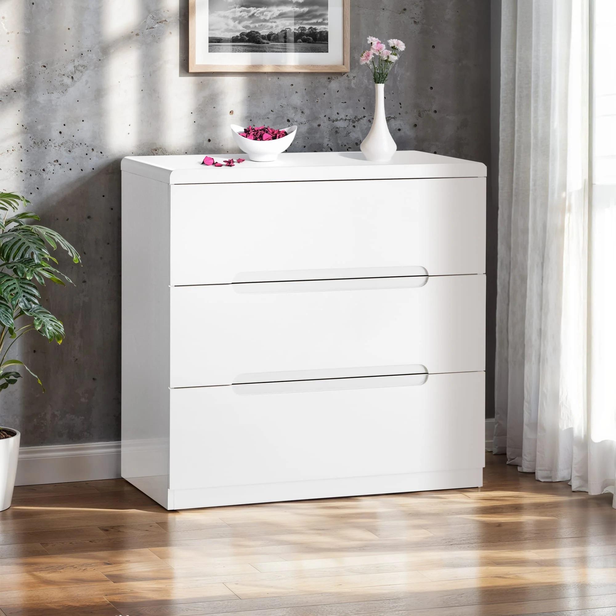 Manhattan Chest of Drawers - 3 Drawer - Small - White Gloss