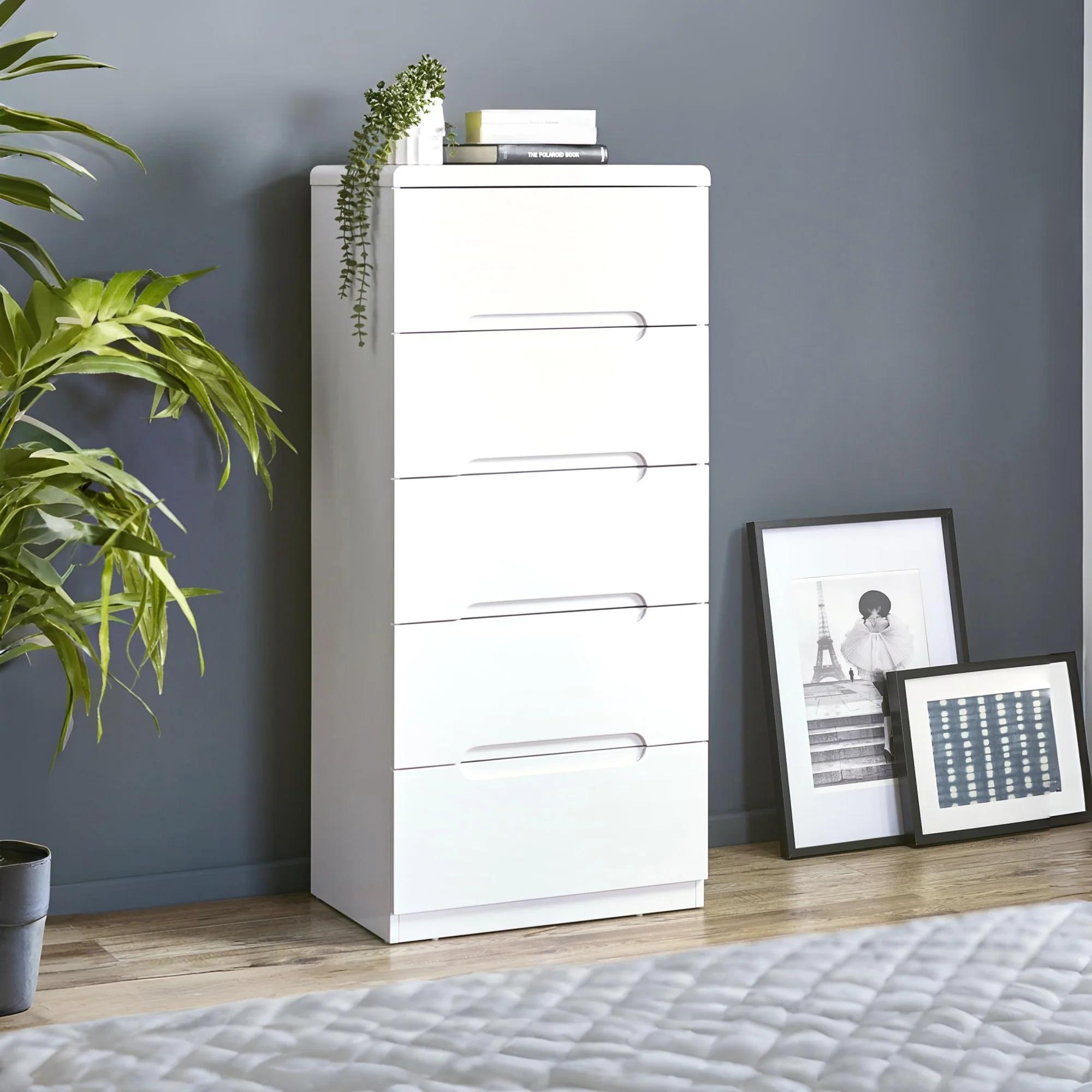 Manhattan Chest of Drawers - 5 Drawer - Narrow - White Gloss