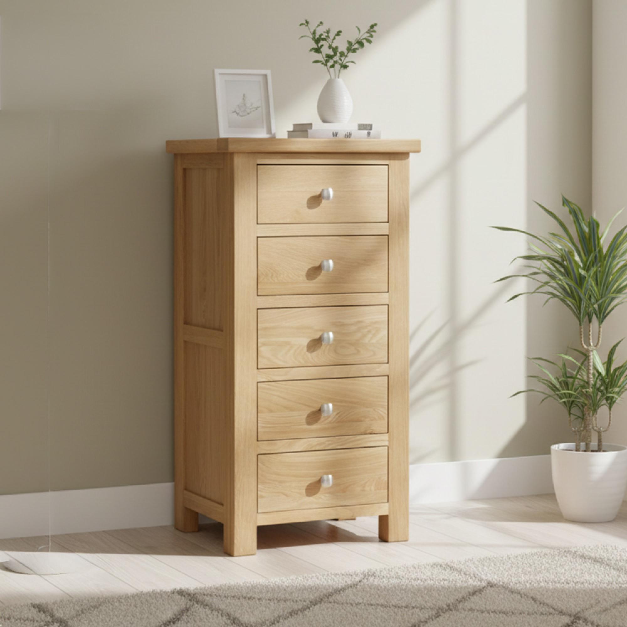 Appleby Narrow Chest - 5 Drawer - Oak