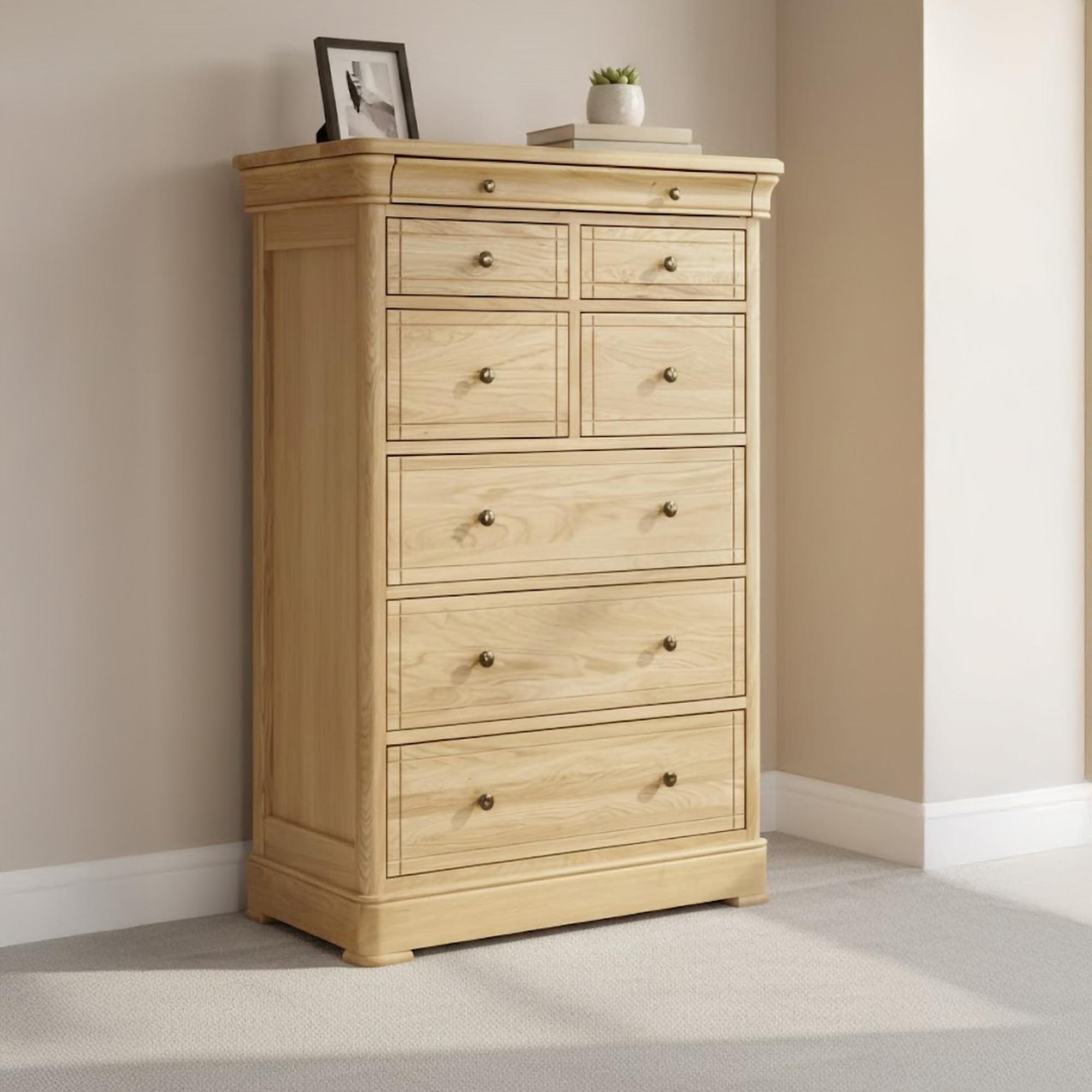Moreno Tall Wide Chest - 8 Drawer - Oak