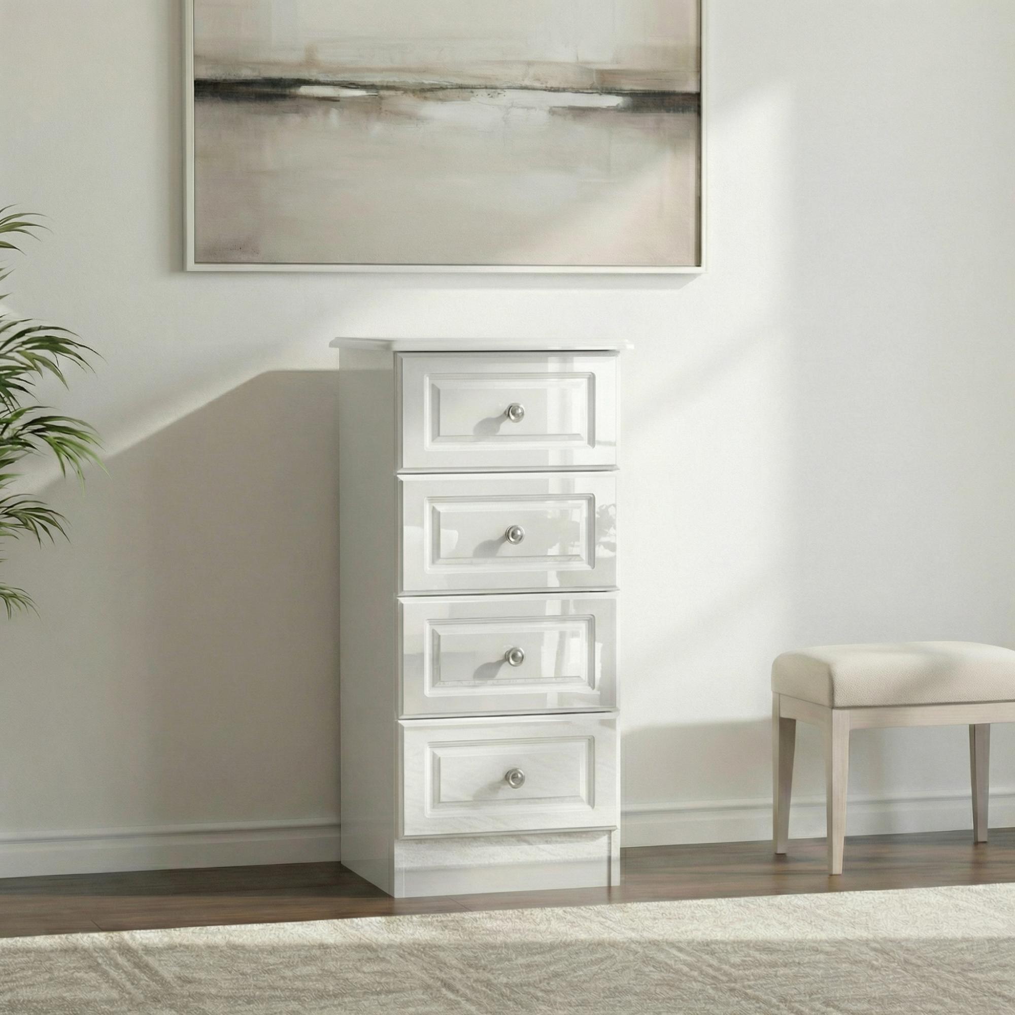 Pembroke Chest - Narrow - 4 Drawer - White Gloss