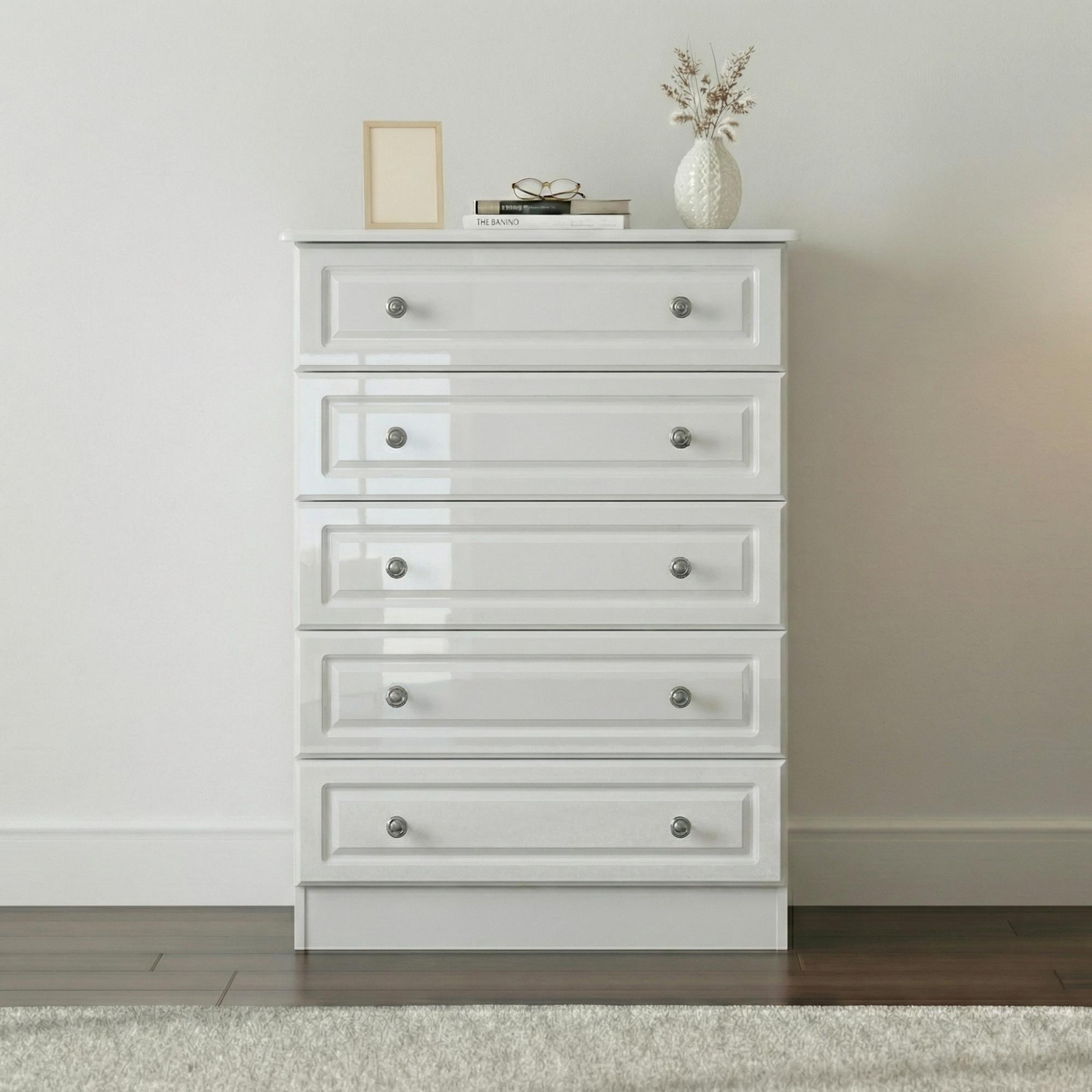 Pembroke Chest - 5 Drawer - White Gloss
