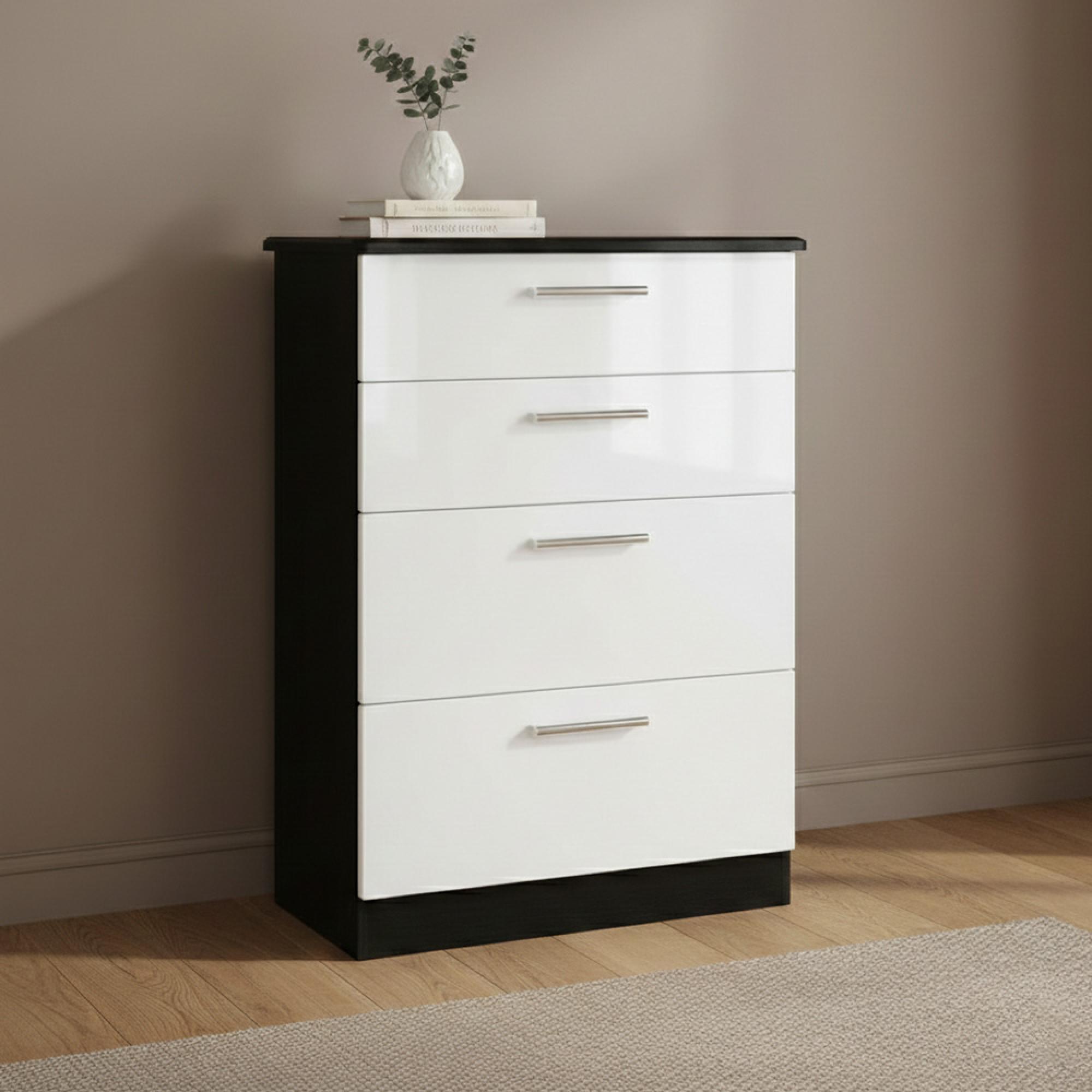 Knightsbridge Chest - Deep - 4 Drawer - White Gloss and Black