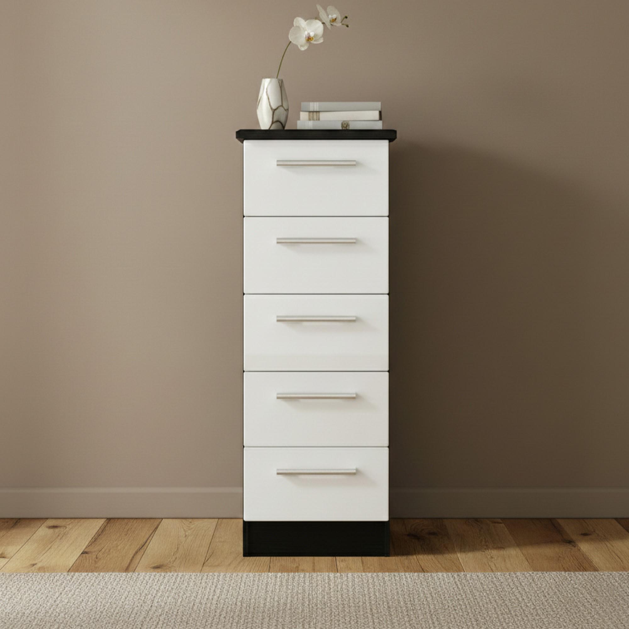 Knightsbridge Chest - Narrow - 5 Drawer - White Gloss and Black