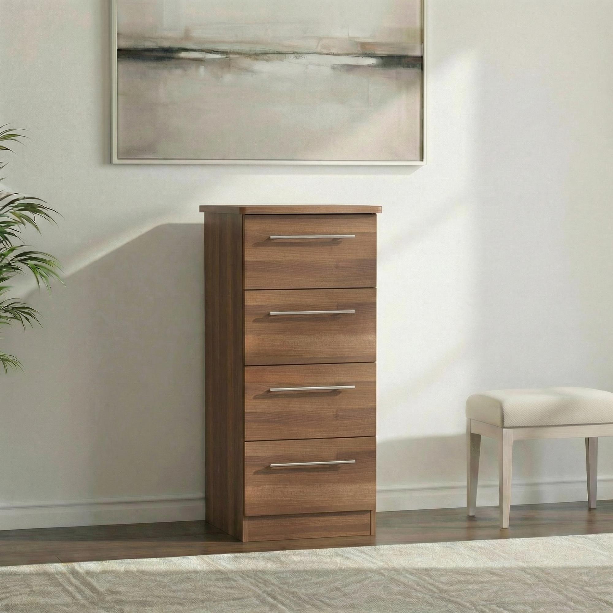 Sherwood Narrow Chest - 4 Drawer - Walnut