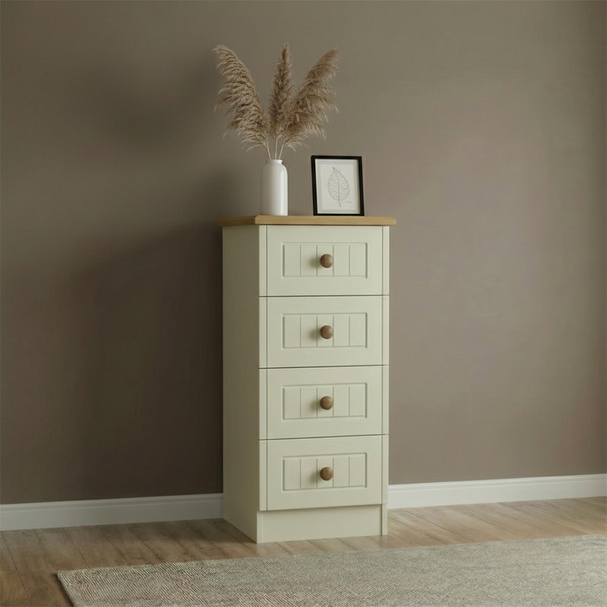 Warwick Chest - 4 Drawer - Narrow - Cream and Oak
