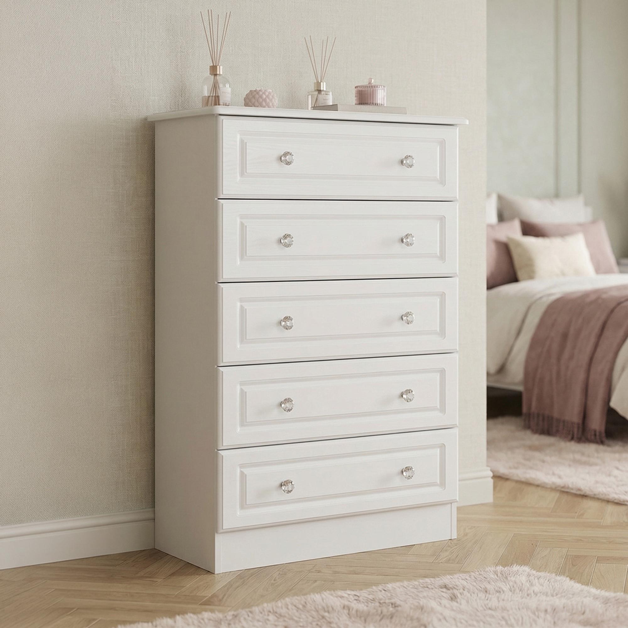 Crystal Chest - 5 Drawer - White