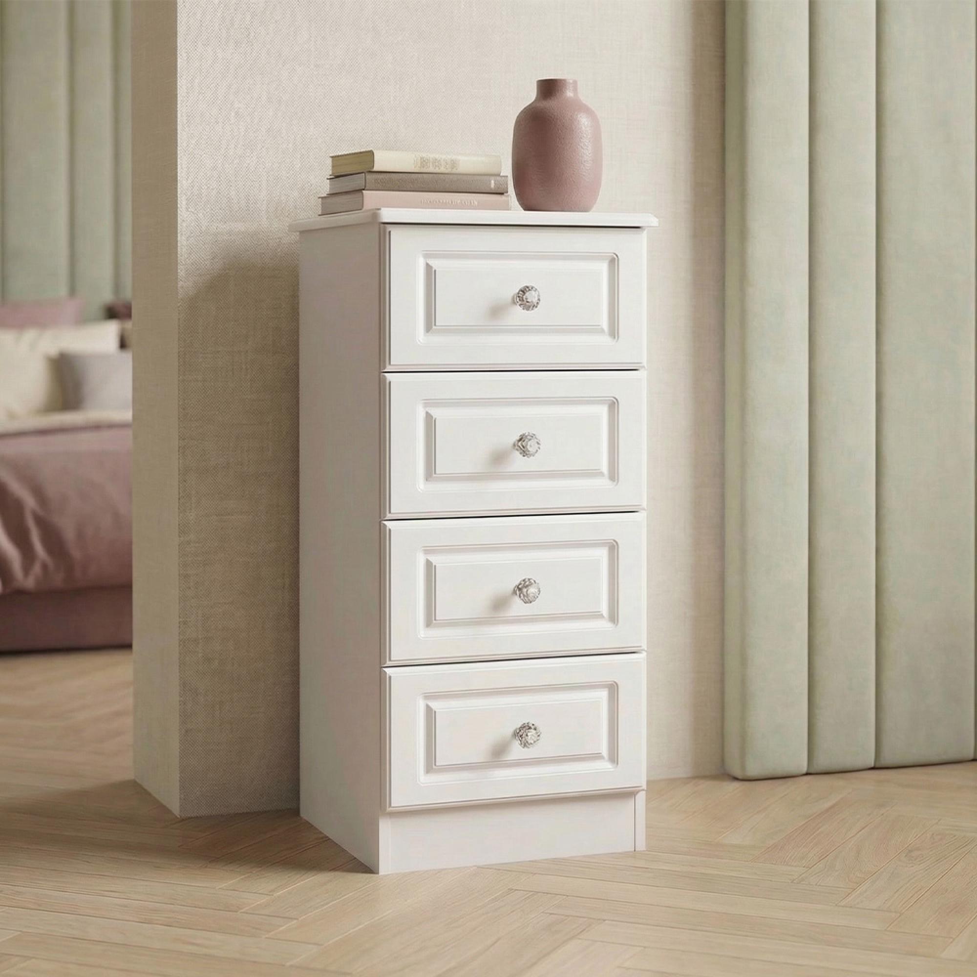 Crystal Narrow Chest - 4 Drawer - White