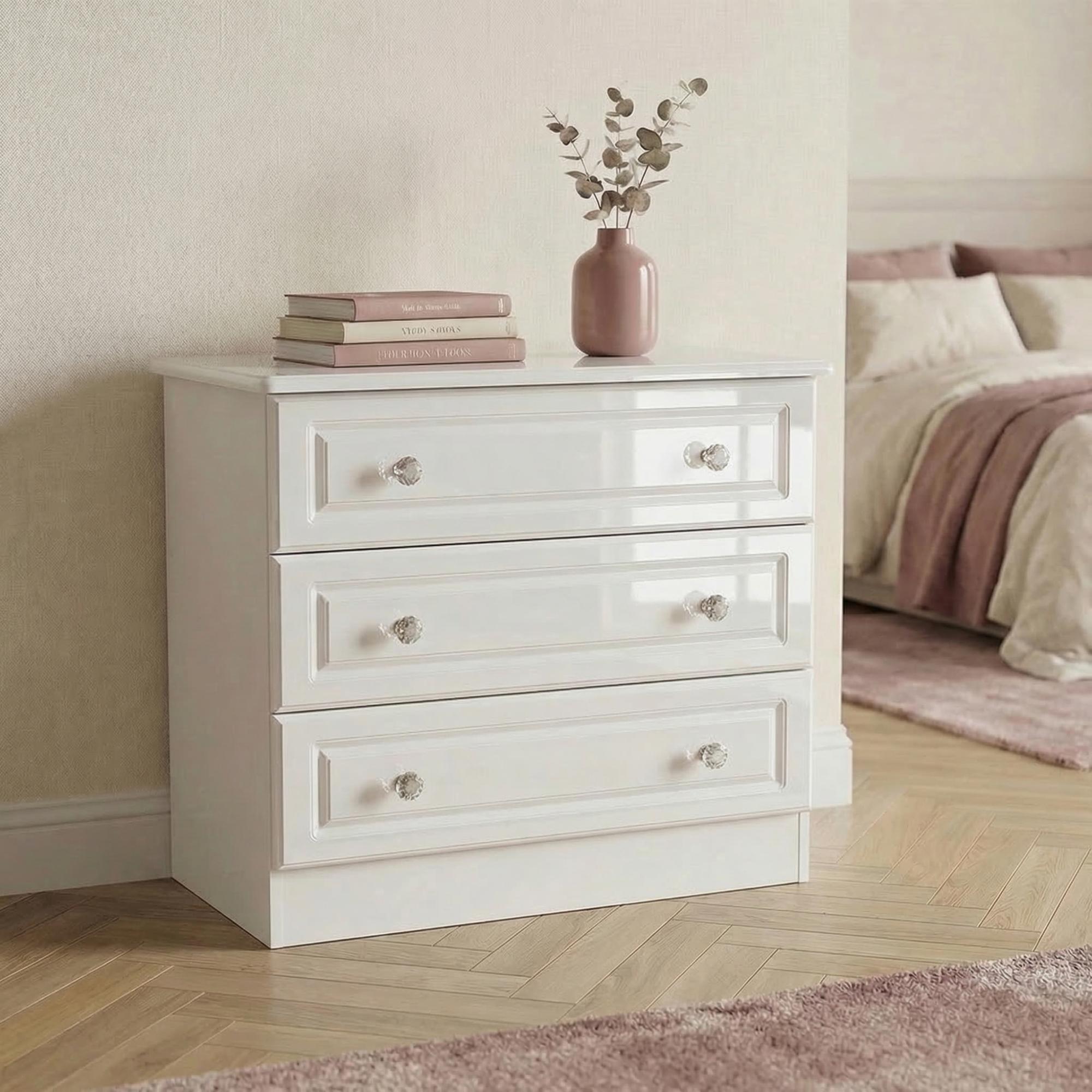 Balmoral Chest - 3 Drawer - Small - White Gloss