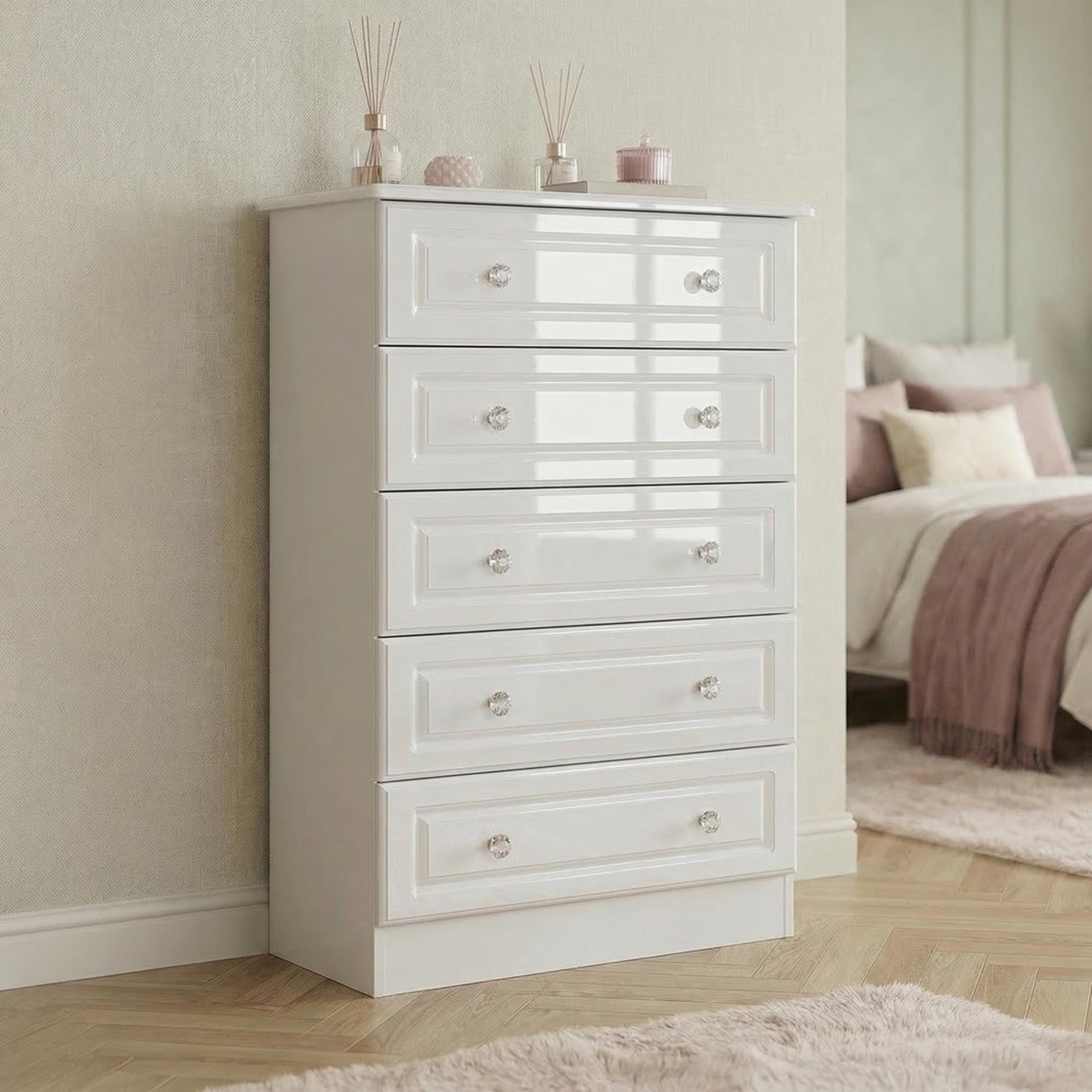 Balmoral Chest - 5 Drawer - White Gloss