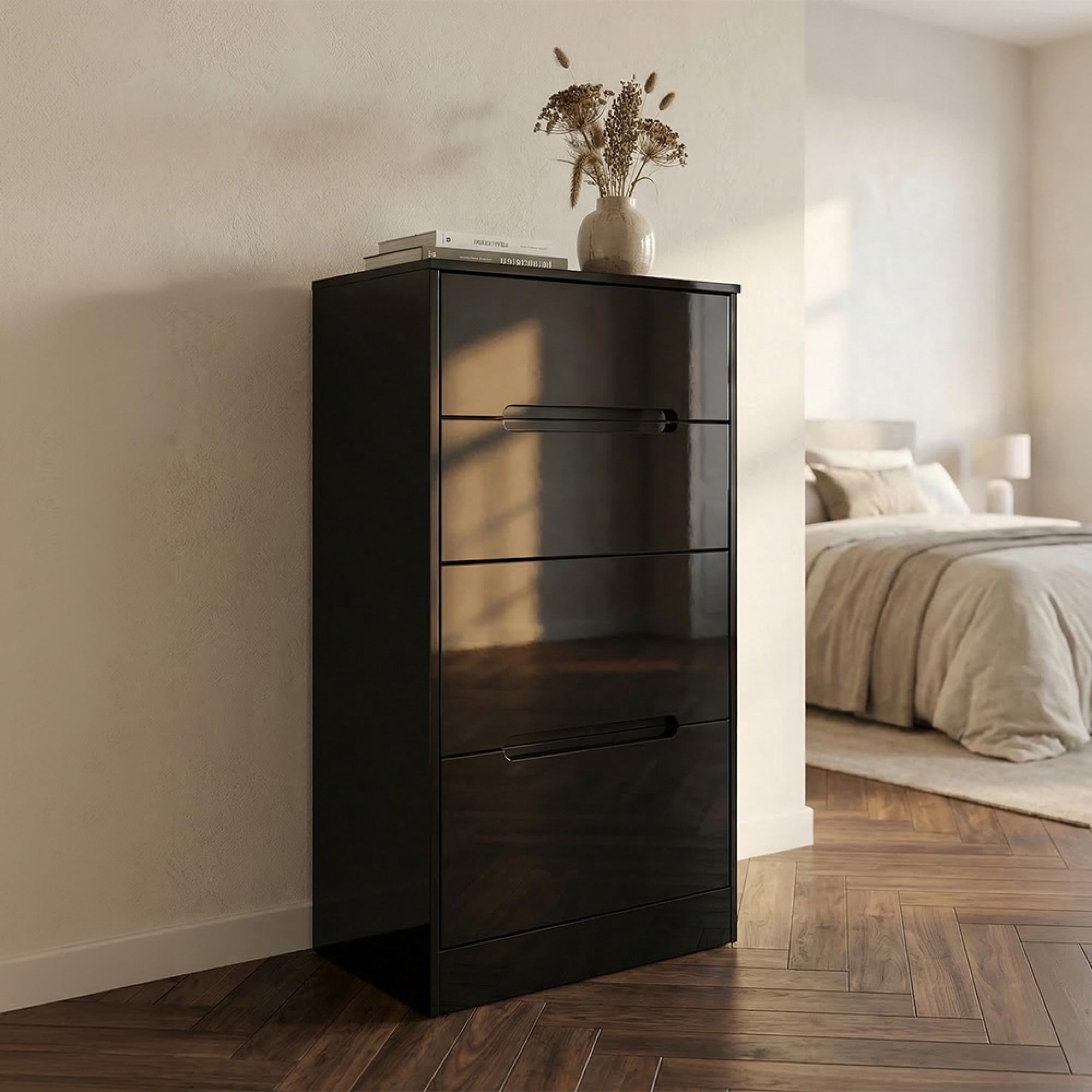 Monaco Chest - Deep Midi - 4 Drawer - Black Gloss