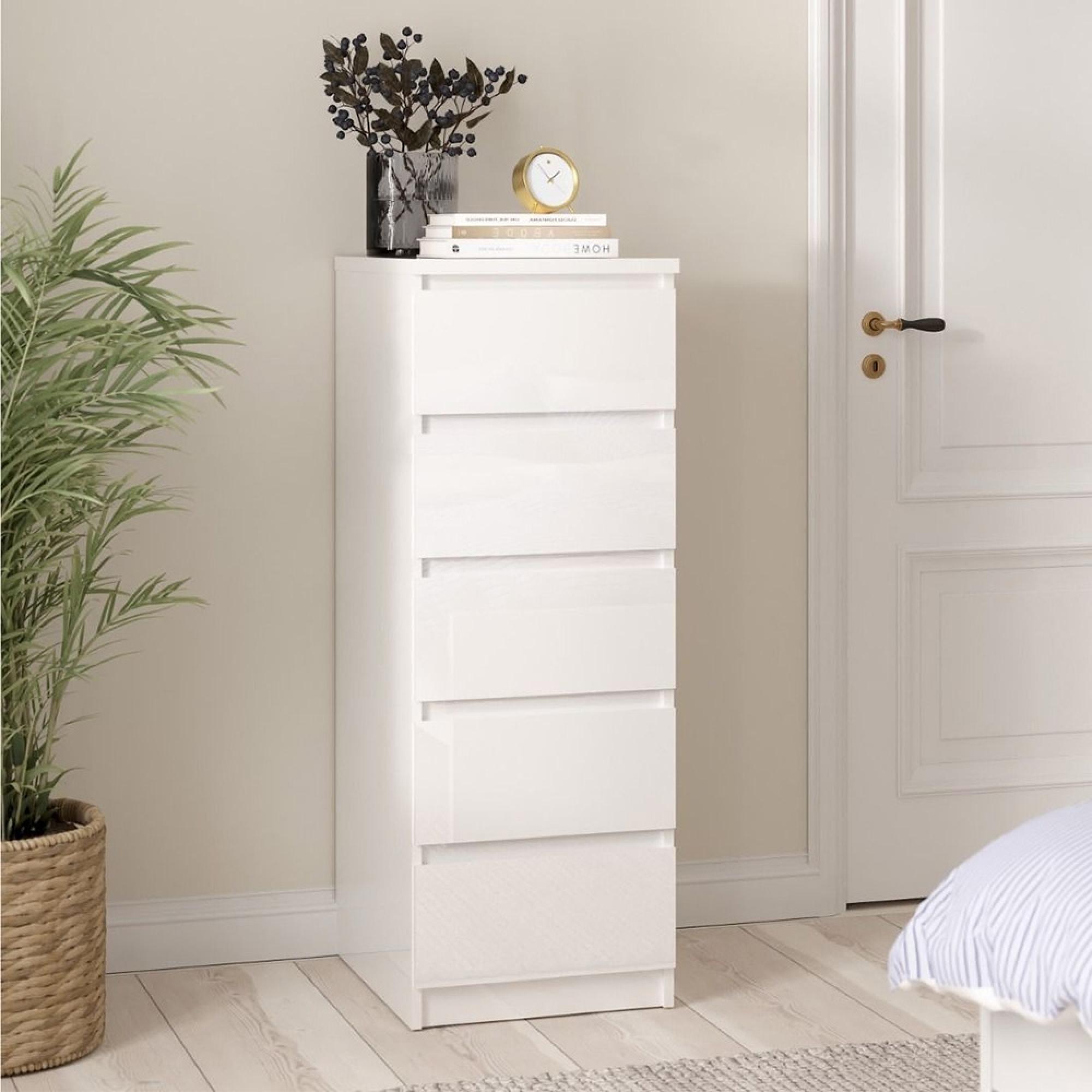 Naia Chest - 5 Drawer - Narrow - White Gloss