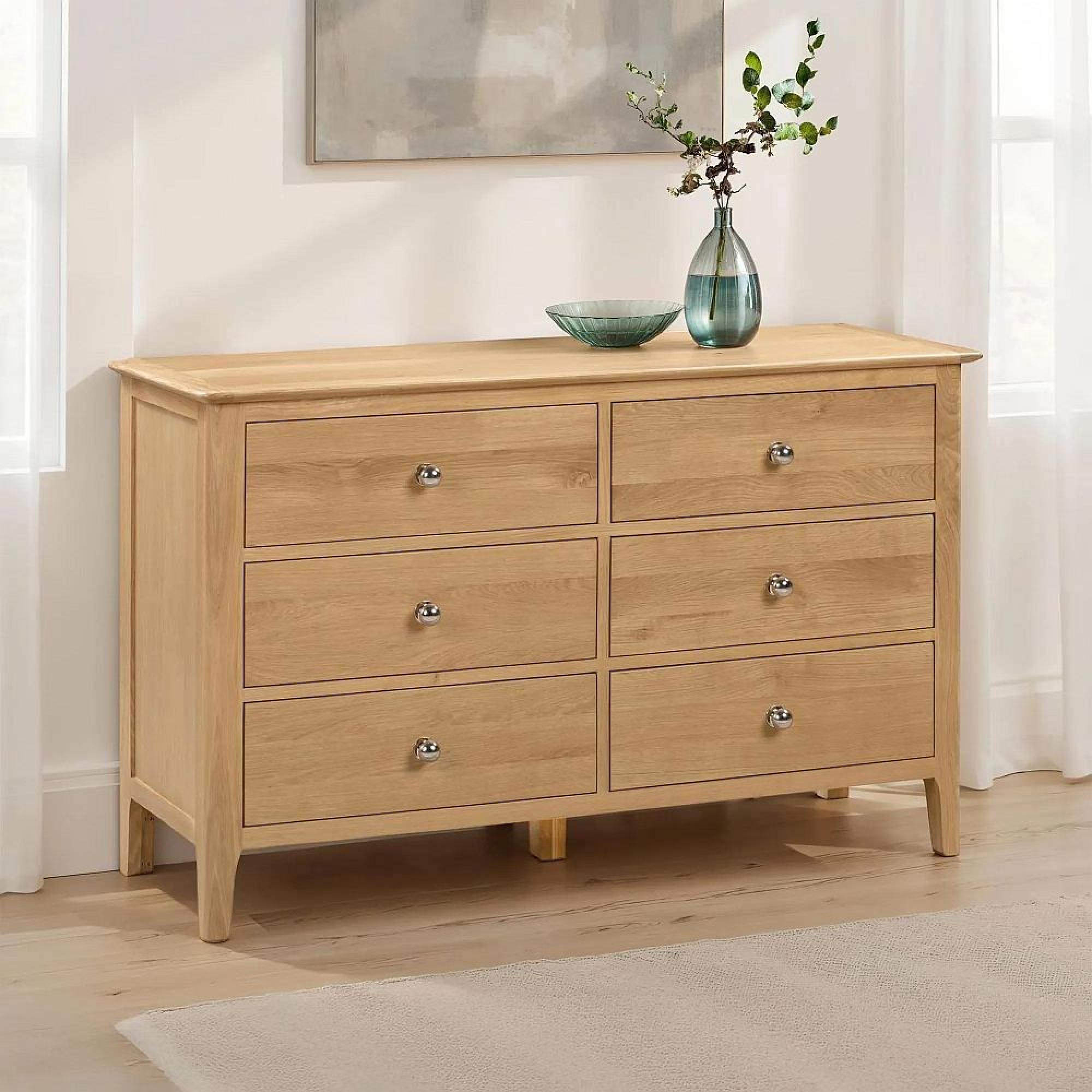 Clearance - Cotswold Chest of Drawers - 6 Drawer - Wide - Oak - FSS16997