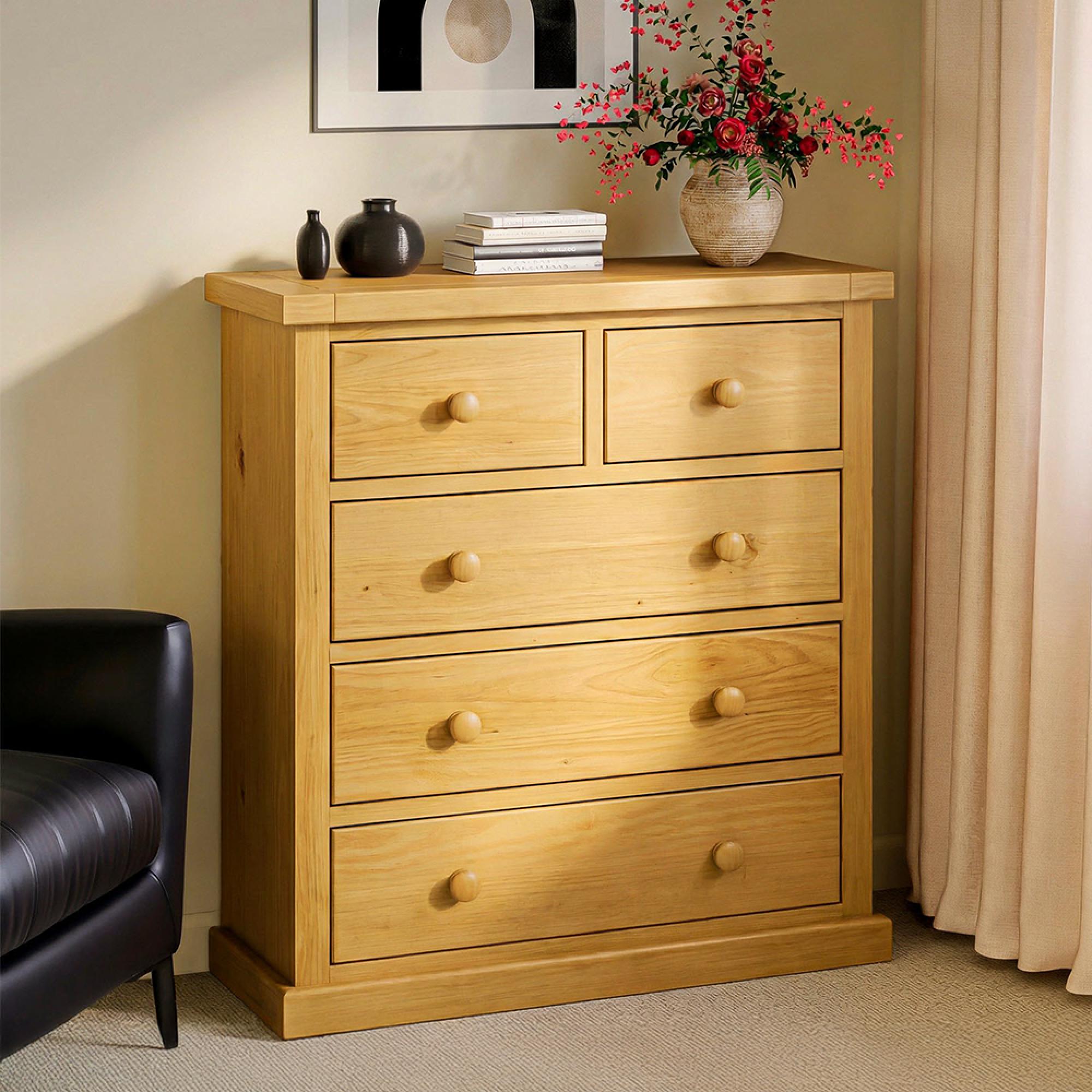 Churchill Chest - 2+3 Drawer - Waxed Pine