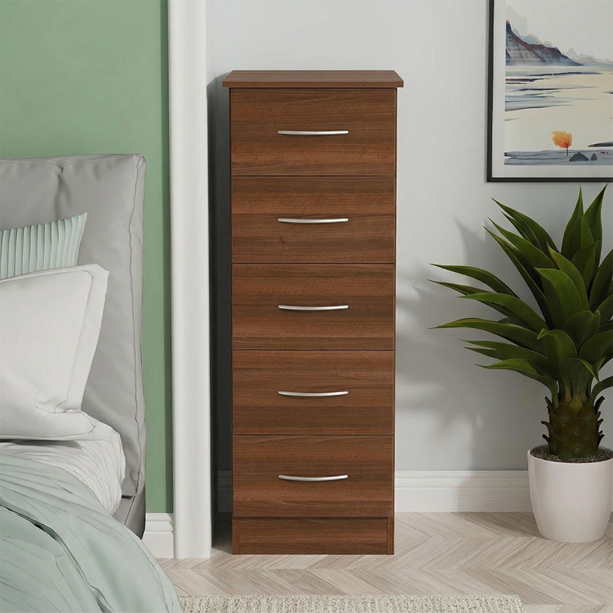 Avon Chest - 5 Drawer - Narrow - Walnut
