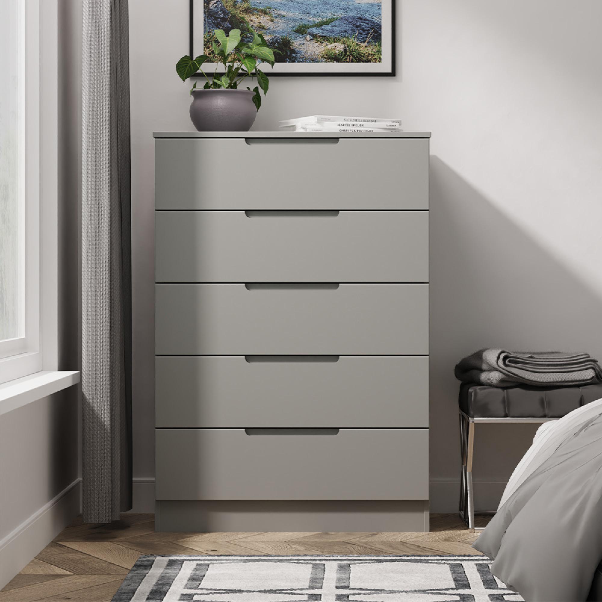 Milan Chest - 5 Drawer - Grey