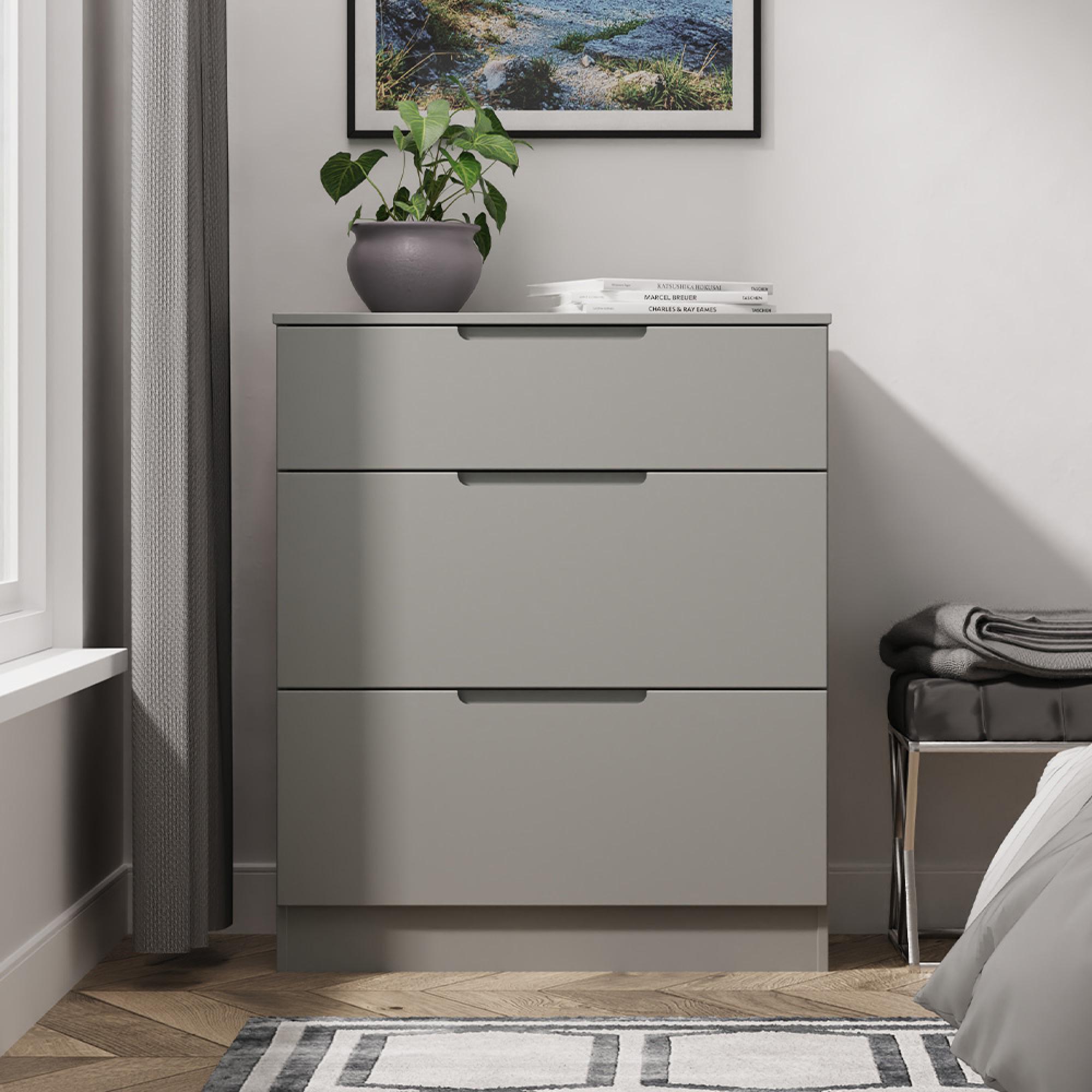 Milan Chest - Deep - 3 Drawer - Grey