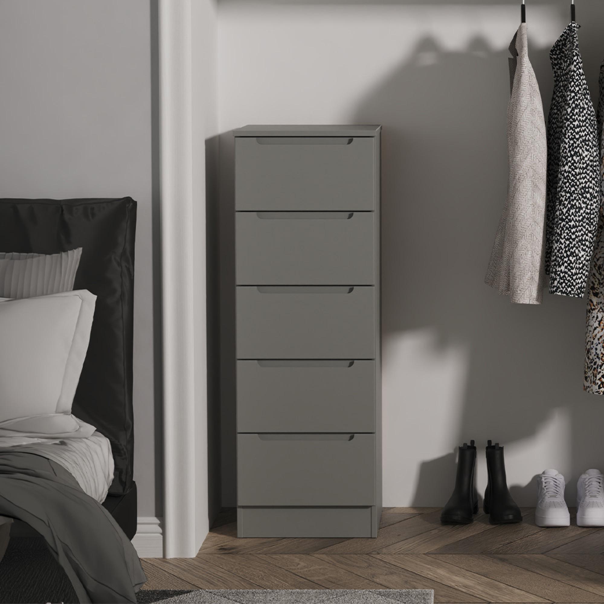 Milan Chest - Narrow - 5 Drawer - Grey