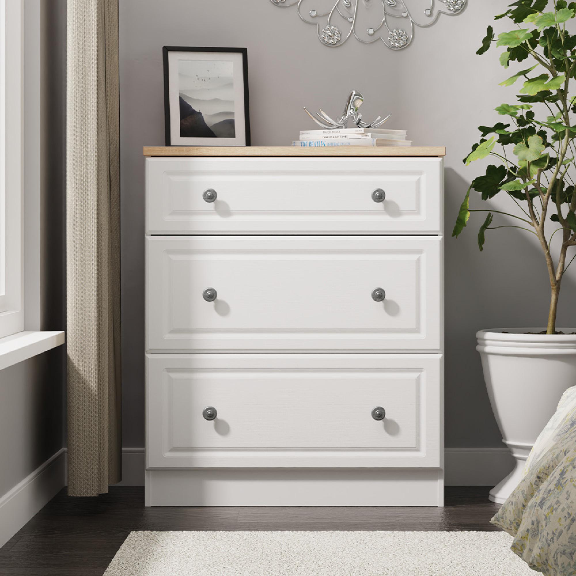 Norfolk Chest - Deep - 3 Drawer - White and Oak