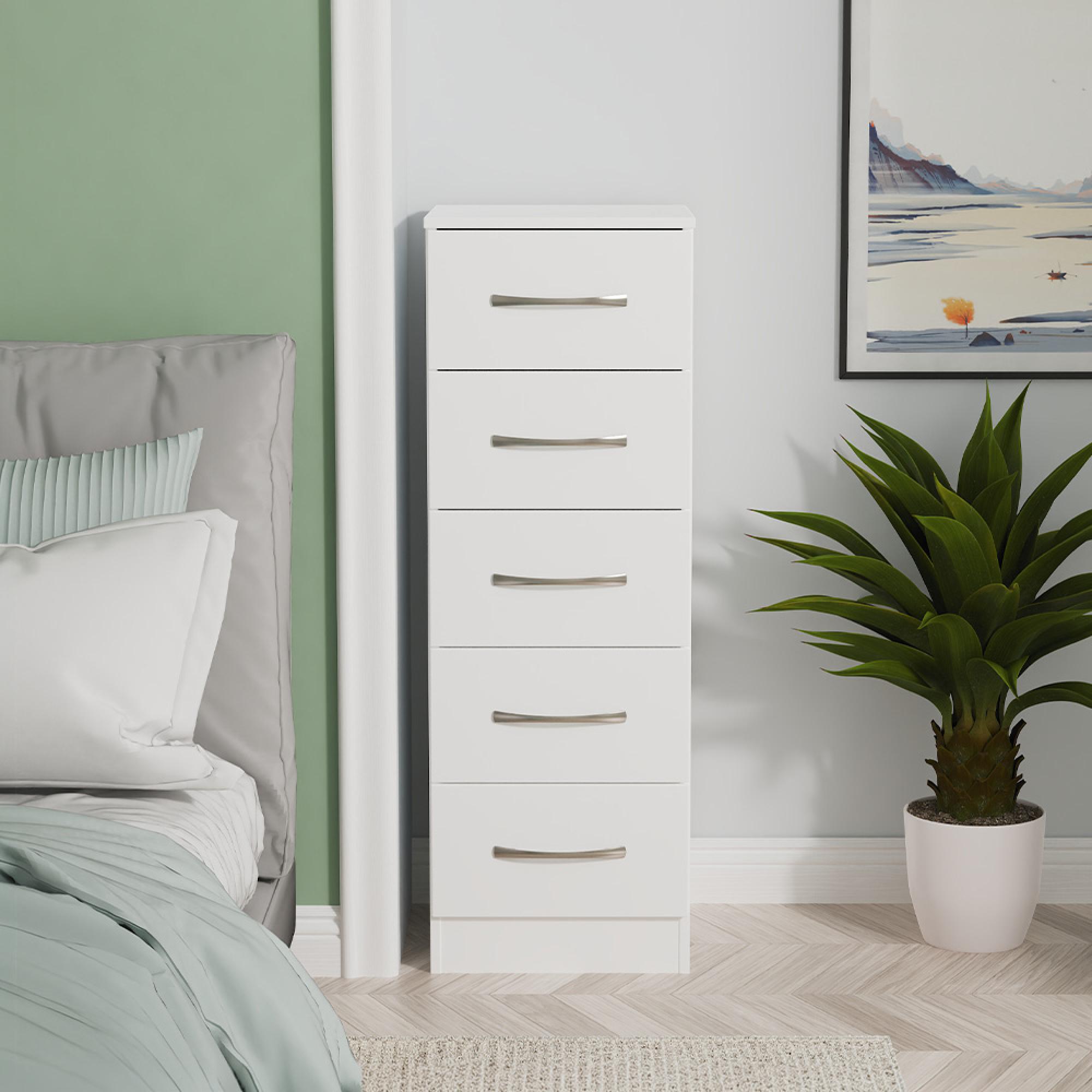 Avon Chest - 5 Drawer - Narrow - White