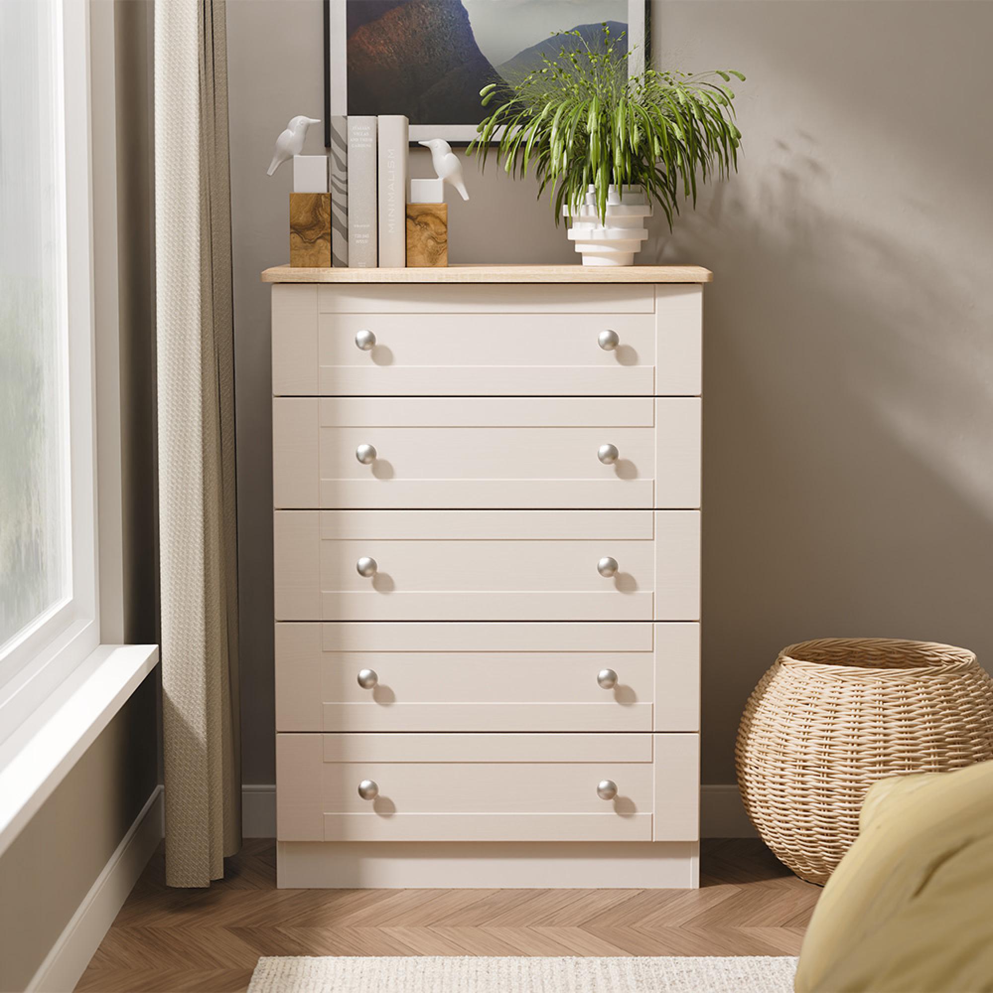Sussex Chest - 5 Drawer - Cashmere and Oak
