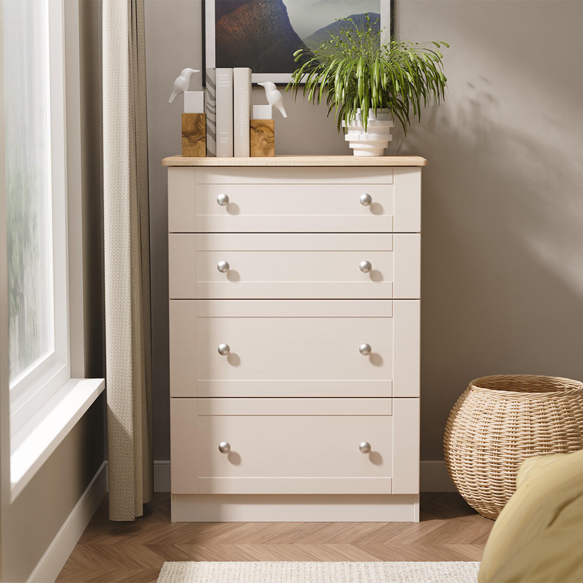 Sussex Deep Chest - 4 Drawer - Cashmere and Oak