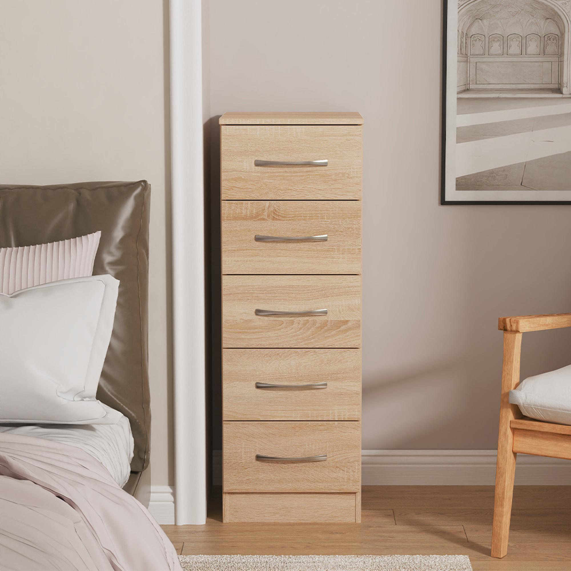 Avon Chest - 5 Drawer - Narrow - Oak