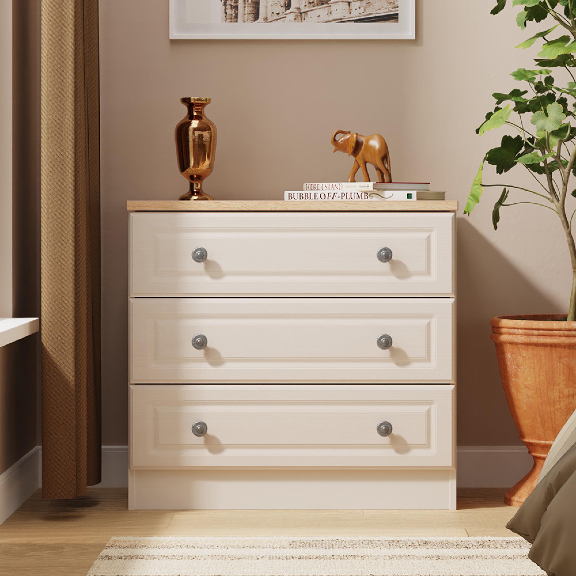 Norfolk Chest - Small - 3 Drawer - Cashmere and Oak