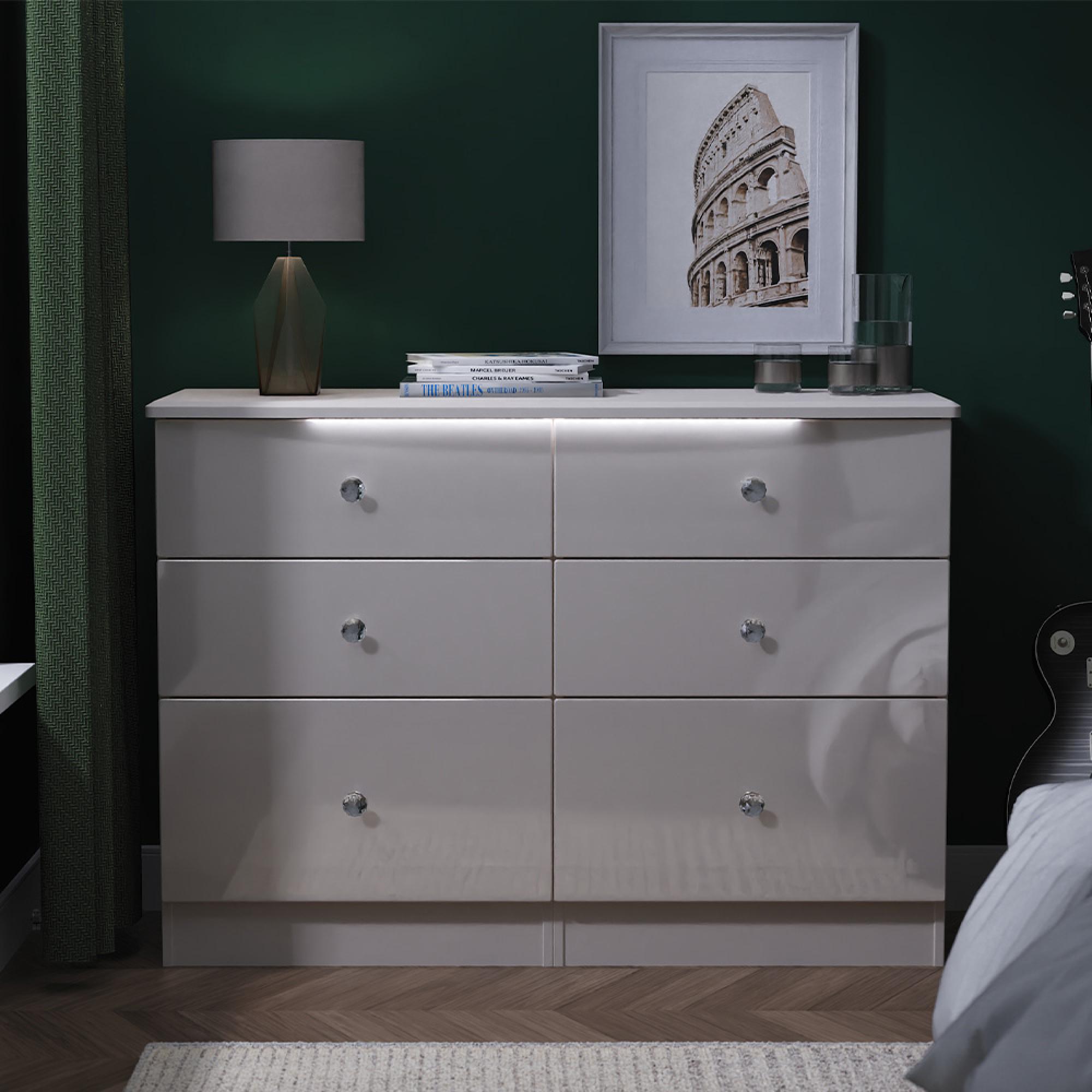Lumiere Chest - Midi - 6 Drawer - Cashmere Gloss